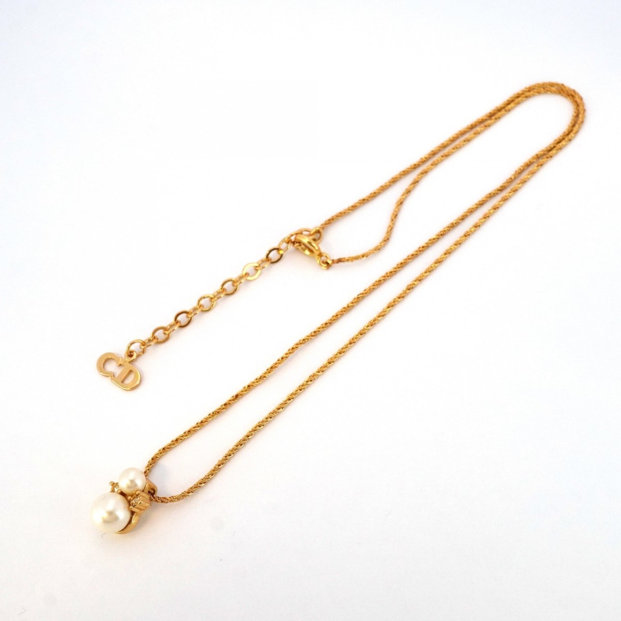 Christian Dior Necklace, GP Plated, Rhinestones, Faux Pearls, Gold, Women's