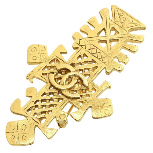 CHANEL Cross Brooch 94P GP Gold with Coco Mark