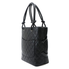 Chanel Cambon Line Medium Tote Handbag, Leather Enamel Black, A25167, Silver Hardware — Like New