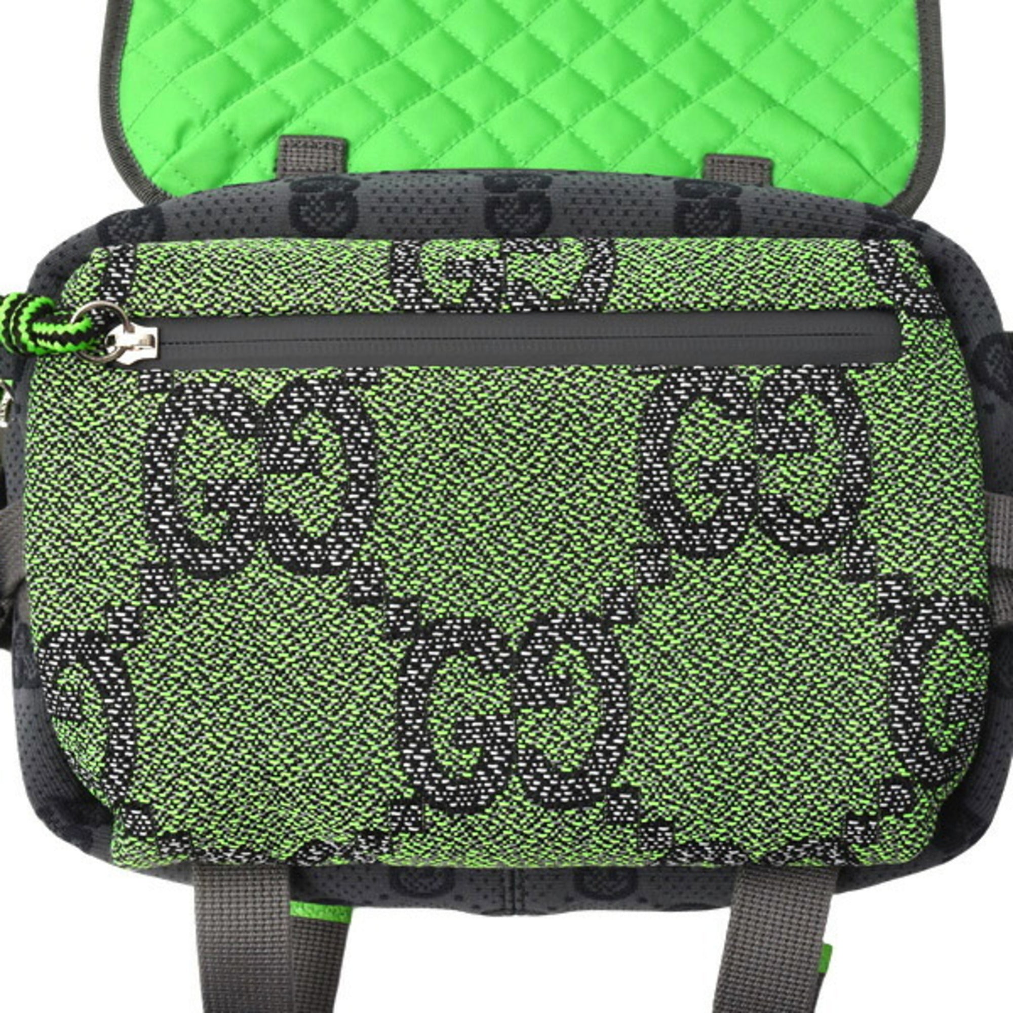 Gucci Men's Small Backpack GG Nylon Belt Bag in Gray, Red, and Green (GUCCI 752100)