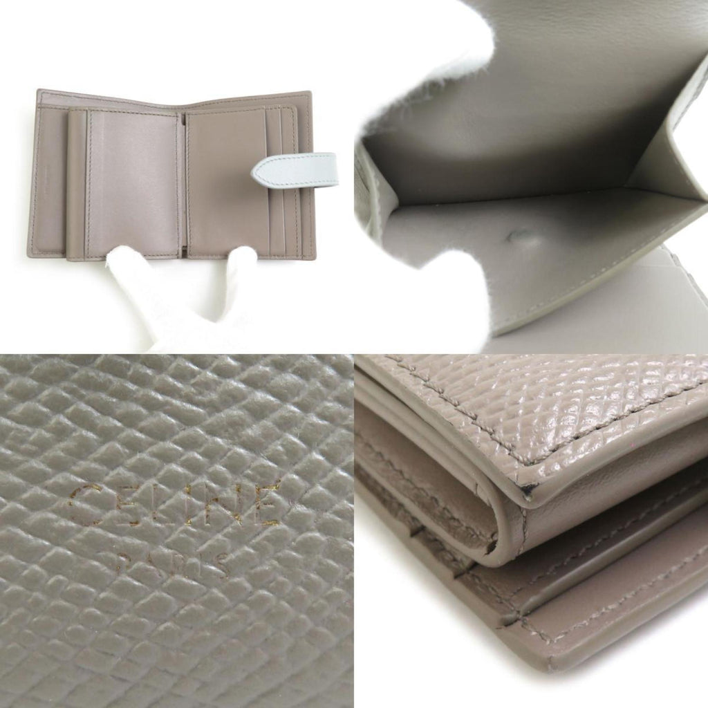 CELINE Bi-fold wallet Leather Greige x Blue-Grey Women's 55988g