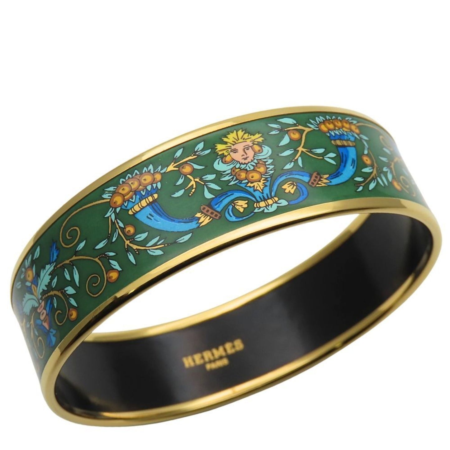 Hermes GM enamel bracelet in green gold and enamel. women's bracelet.