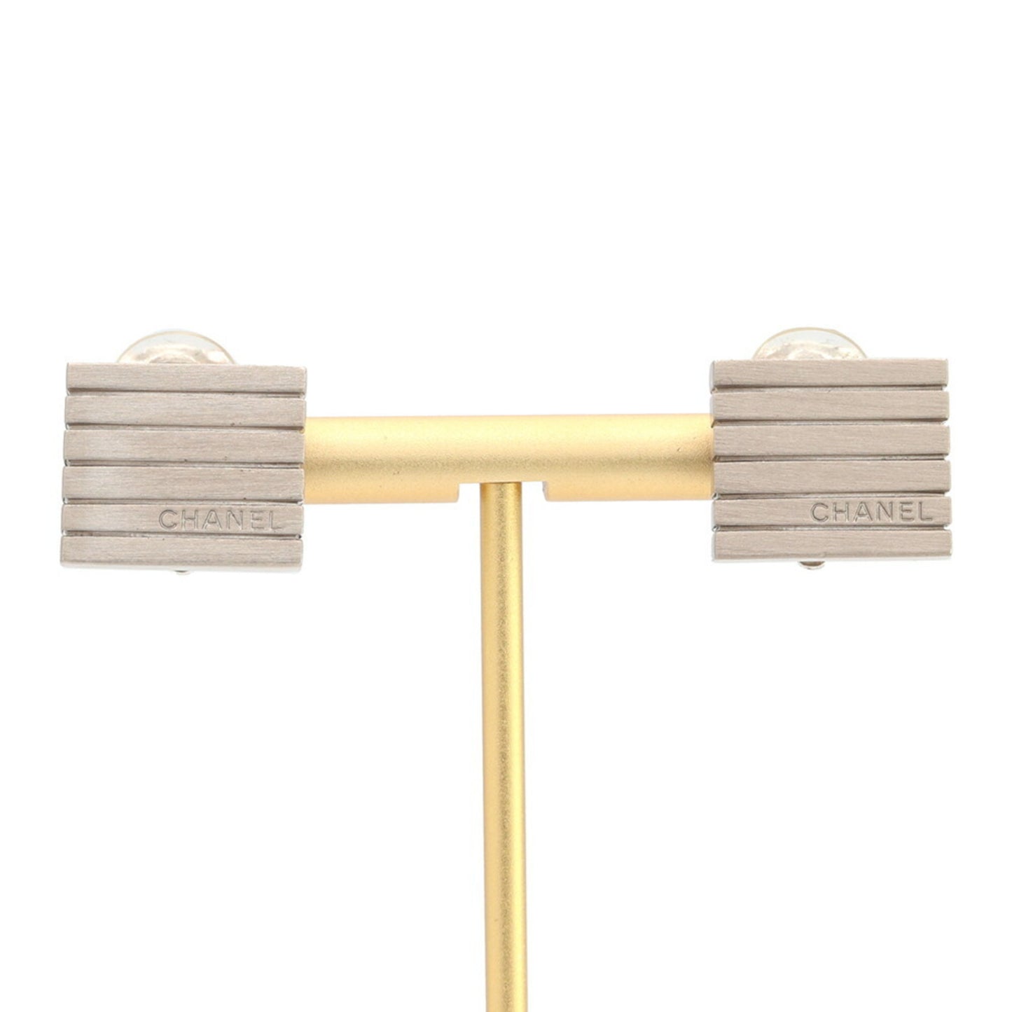 Chanel Earrings Silver Metal 99A 1999 Model Ear Square Stripe Women's CHANEL