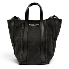 BALENCIAGA 672791 Everyday North-South Small Denim Leather 2-Way Shoulder Bag/Handbag, Black, Women's, with Dust Bag — Like New