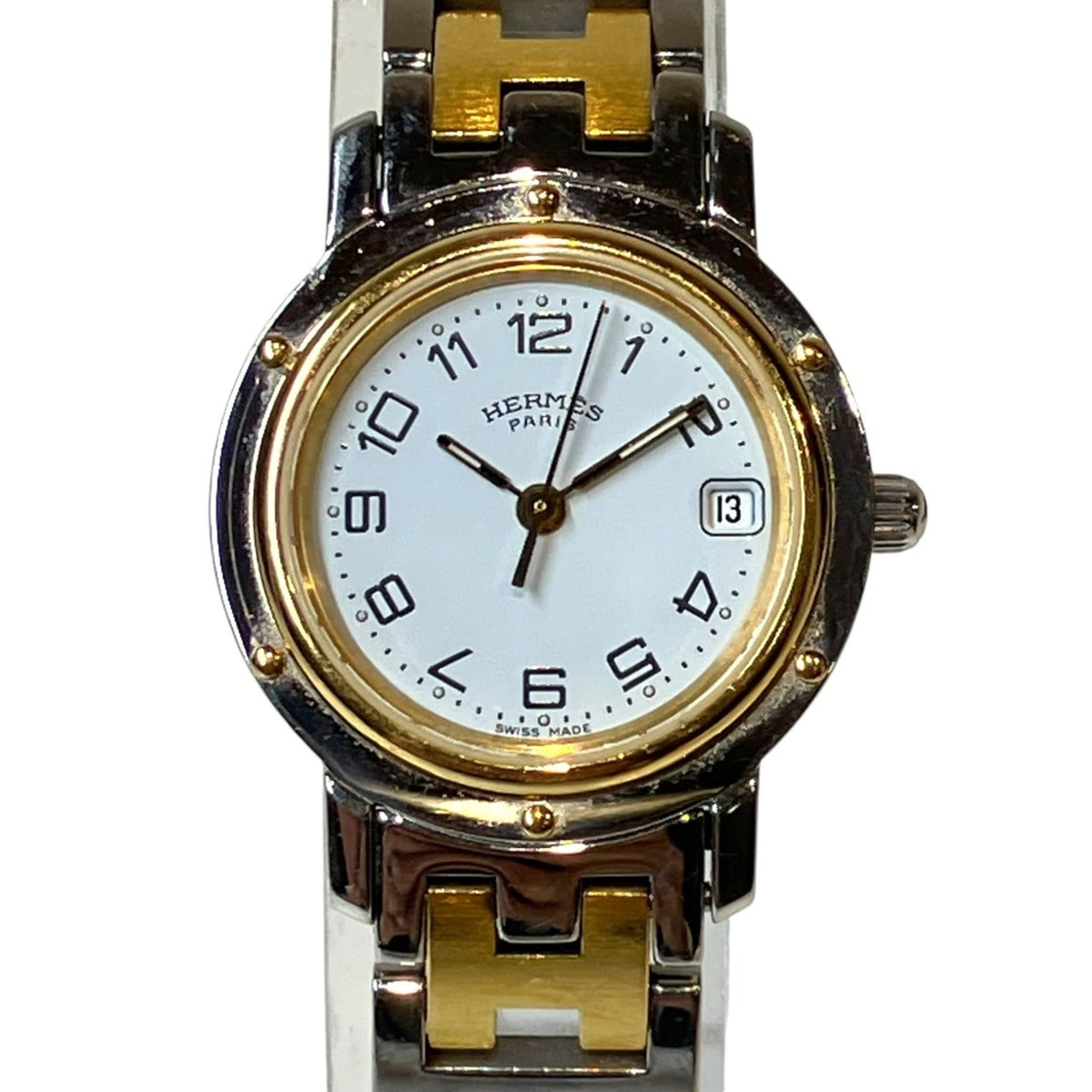 Hermes Clipper Two-Tone Watch, Total Weight 43.6g, Stainless Steel, Quartz Movement, White Dial, CL4.220 — Good