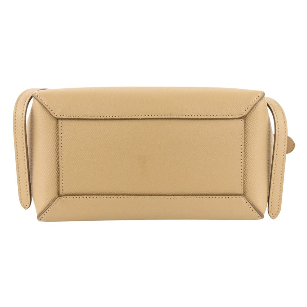 CELINE Belt Bag Nano 2-way shoulder bag, grained calfskin, beige, women's — Like New