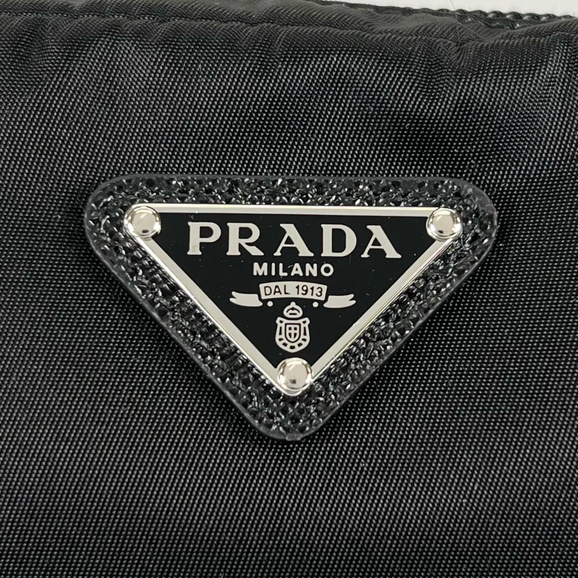PRADA Re-Nylon Triangle Logo Cosmetic Pouch, Nylon Black, Made in Italy, Women's, with Box — Like New