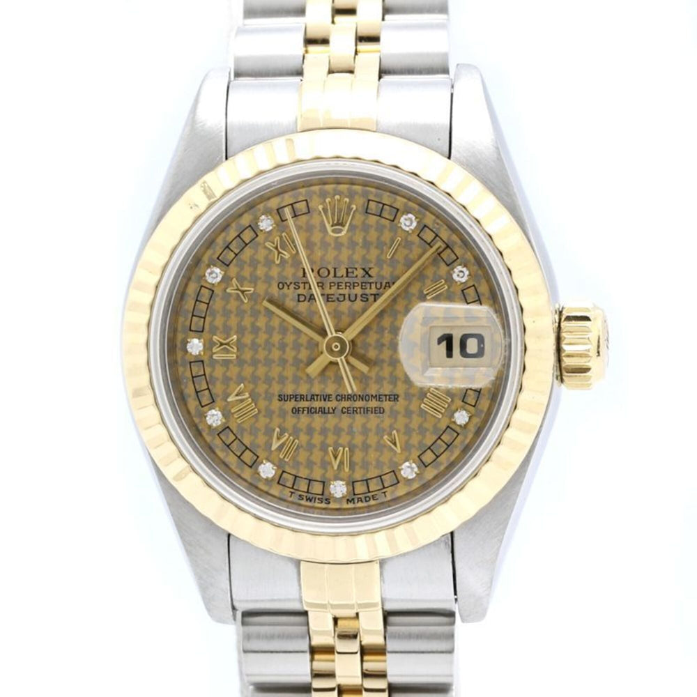 ROLEX Datejust 10P Diamond Houndstooth Gold 69173G Women's Watch 40548 — Good