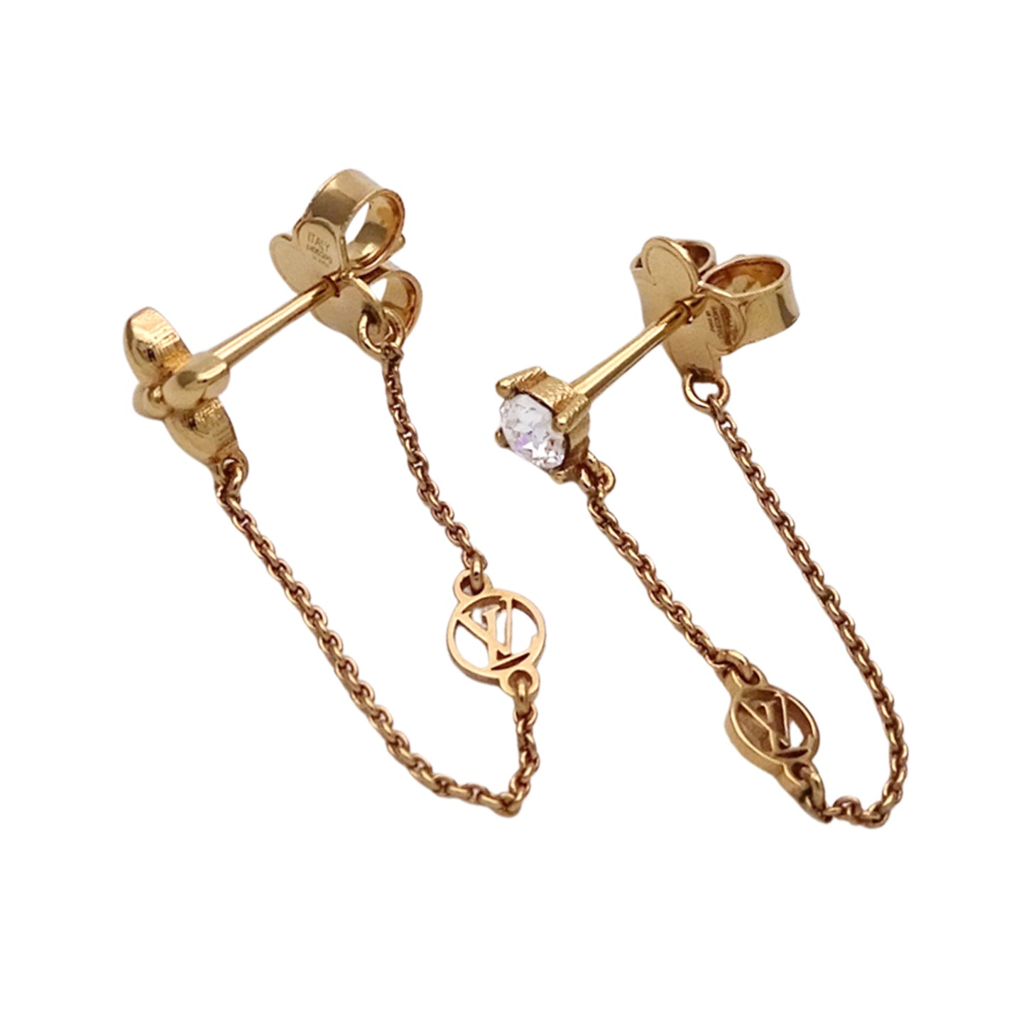 Louis Vuitton LOUIS VUITTON Earrings Women's Brand Metal Petit Gold M00390 Hoop Chain Flower Rhinestone Monogram