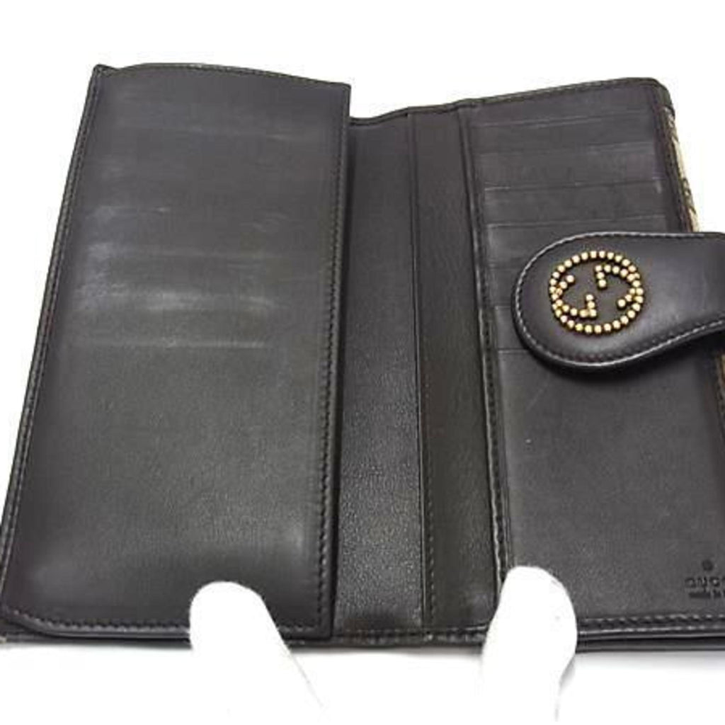 GUCCI Interlocking G Long Wallet 269970 Brown GG Canvas Leather Women's Double Stud Bifold