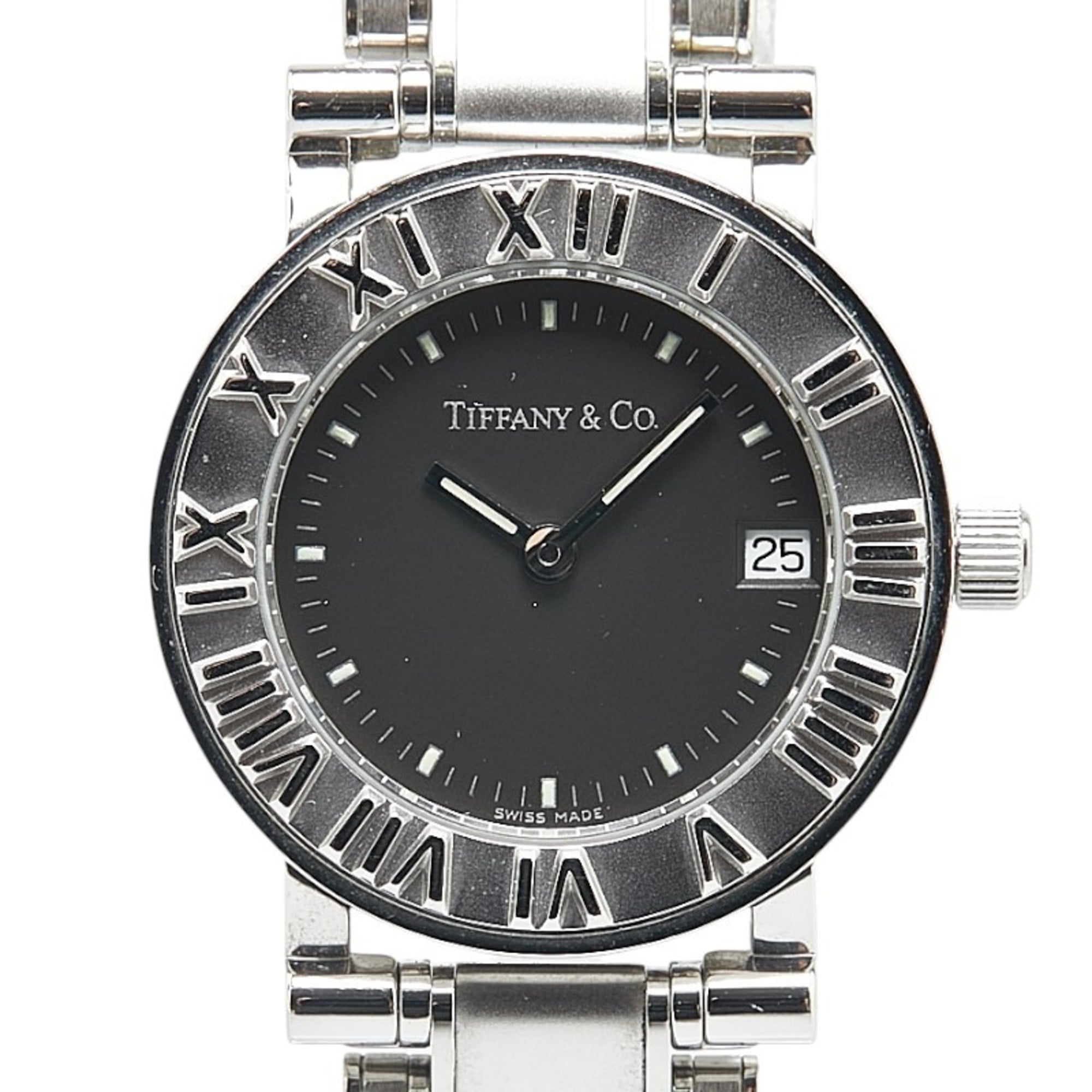 Tiffany Atlas Watch, Quartz, Black Dial, Stainless Steel, Women's, TIFFANY&Co — Good