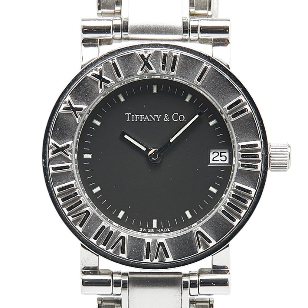Tiffany Atlas Watch, Quartz, Black Dial, Stainless Steel, Women's, TIFFANY&Co — Good