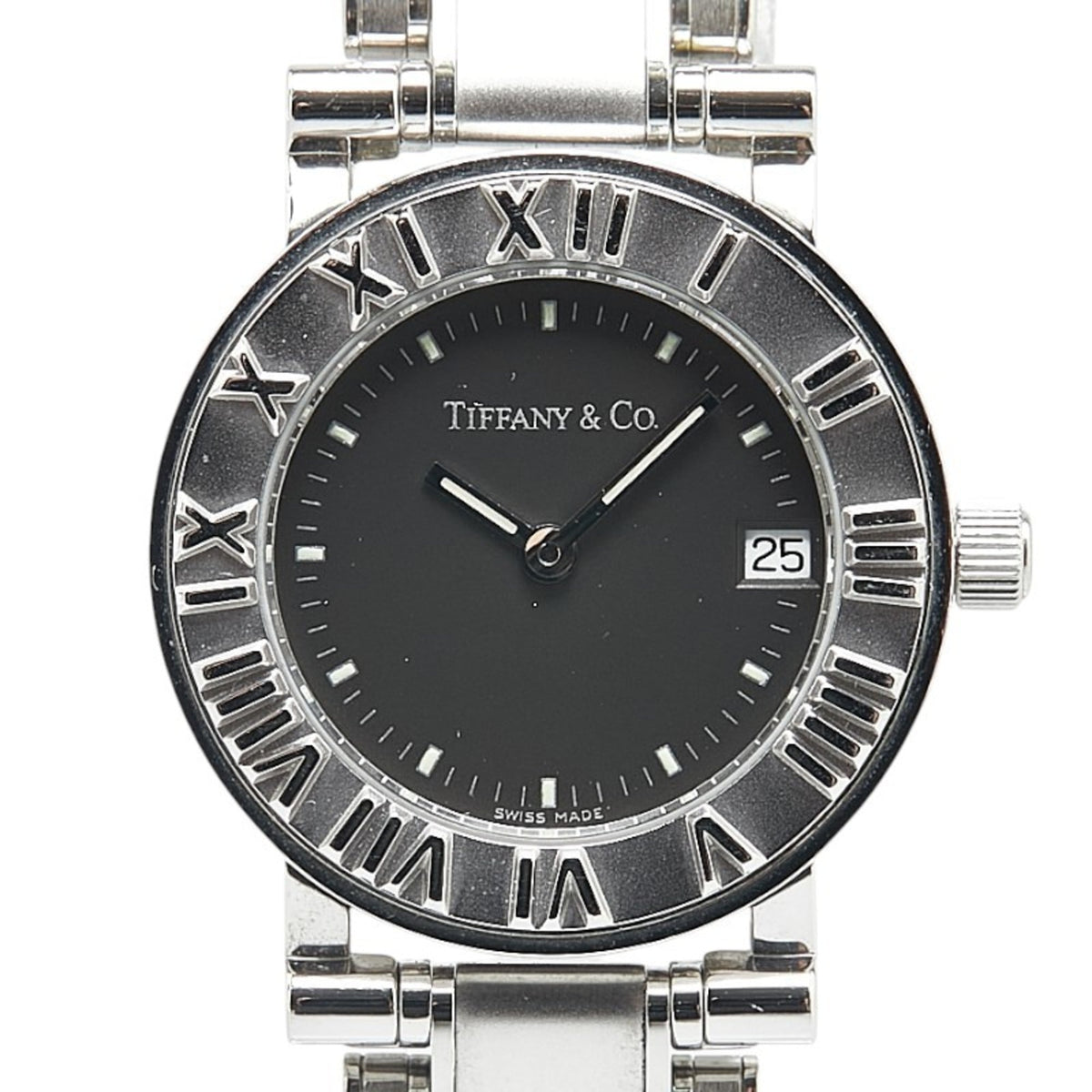 Tiffany Atlas Watch, Quartz, Black Dial, Stainless Steel, Women's, TIFFANY&Co — Good