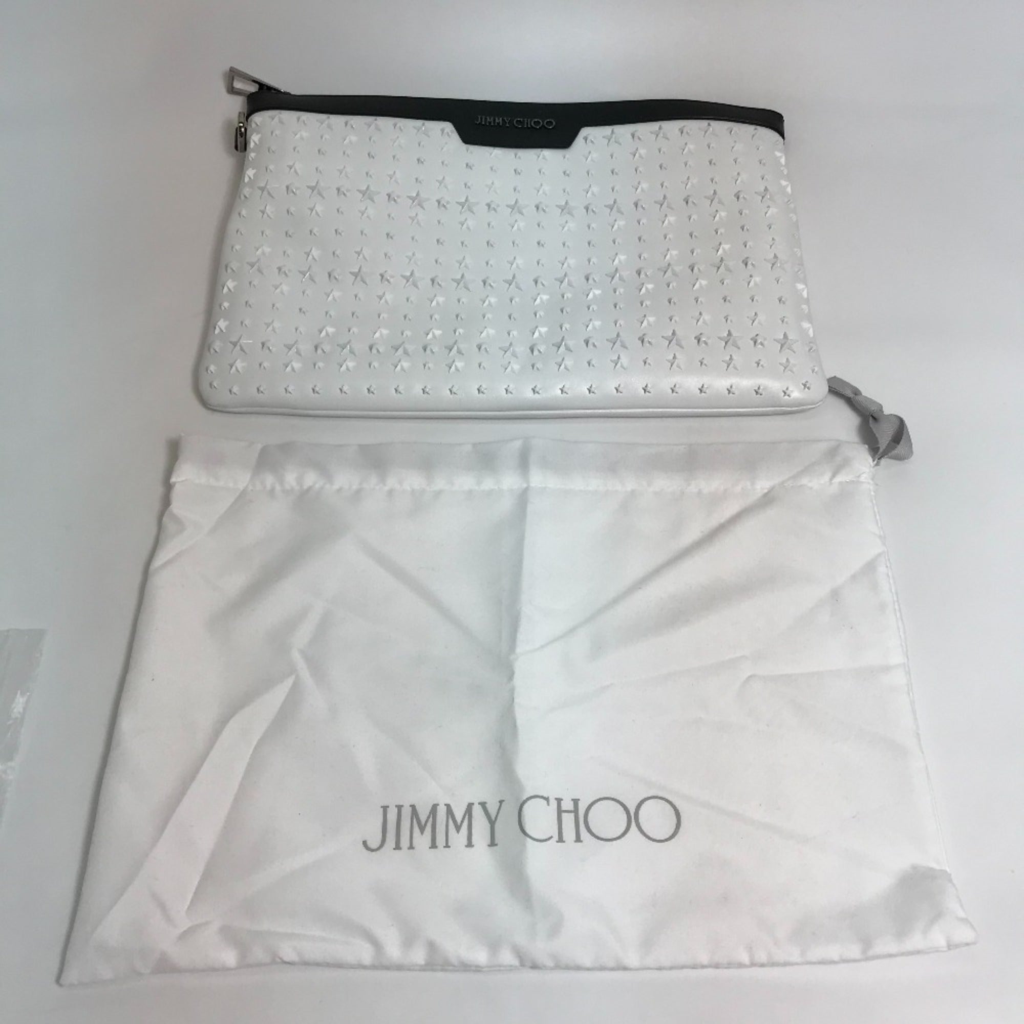 JIMMY CHOO Star Studs DEREK Second Bag Clutch Leather Men's White x Black — New - Store Return