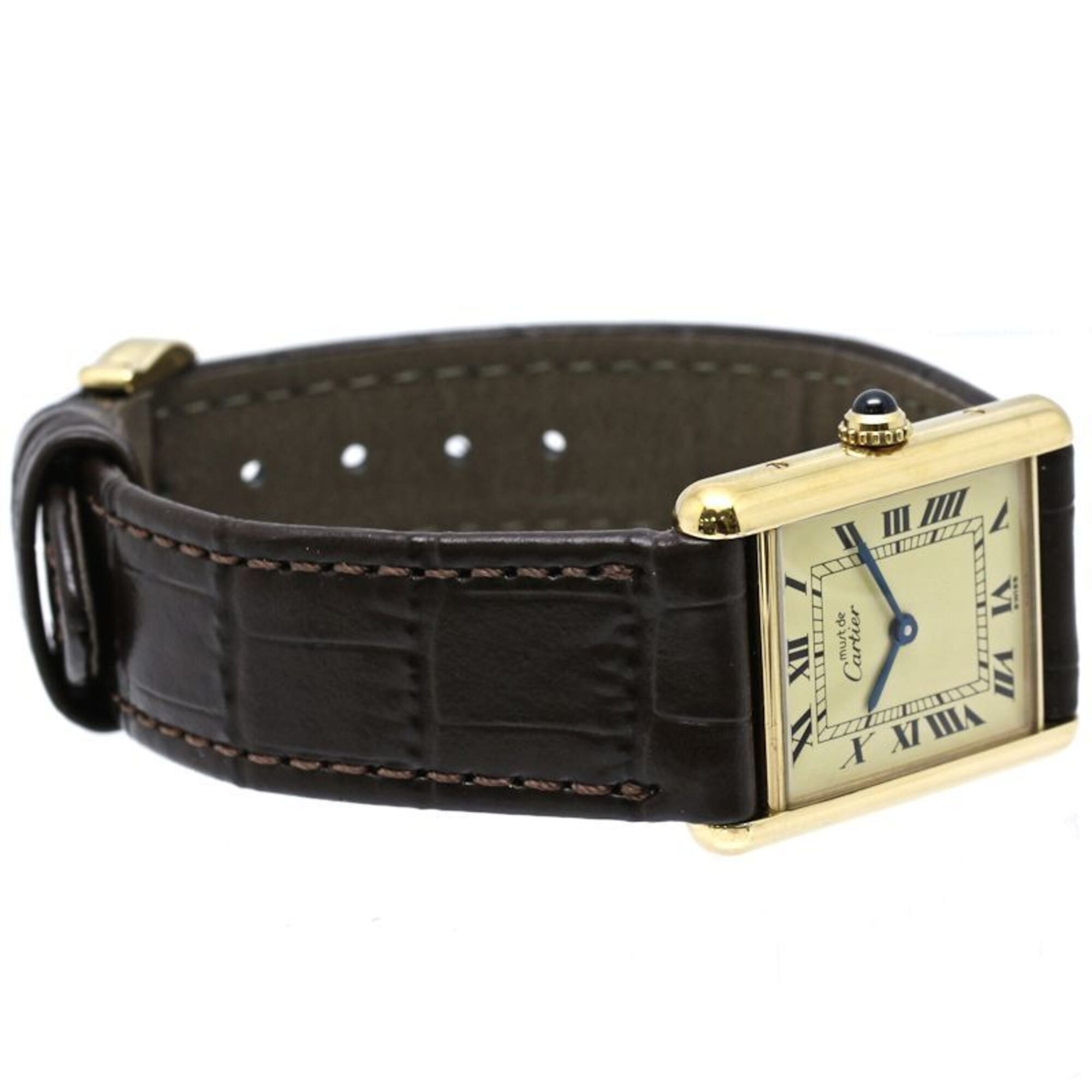 CARTIER Must Tank LM Vermeil W1002753 Men's Watch, Sterling Silver 925 x Leather Strap, 40572 — Good