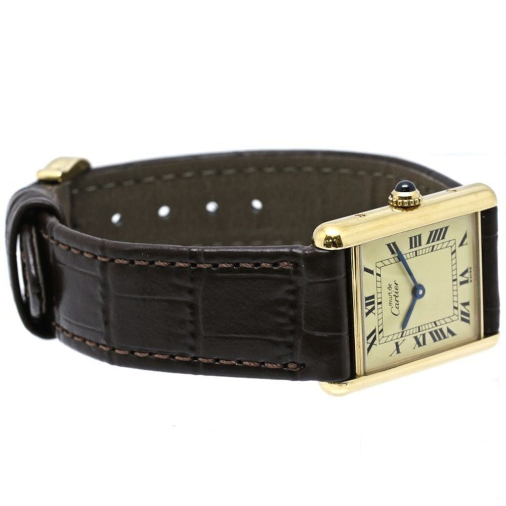 CARTIER Must Tank LM Vermeil W1002753 Men's Watch, Sterling Silver 925 x Leather Strap, 40572 — Good