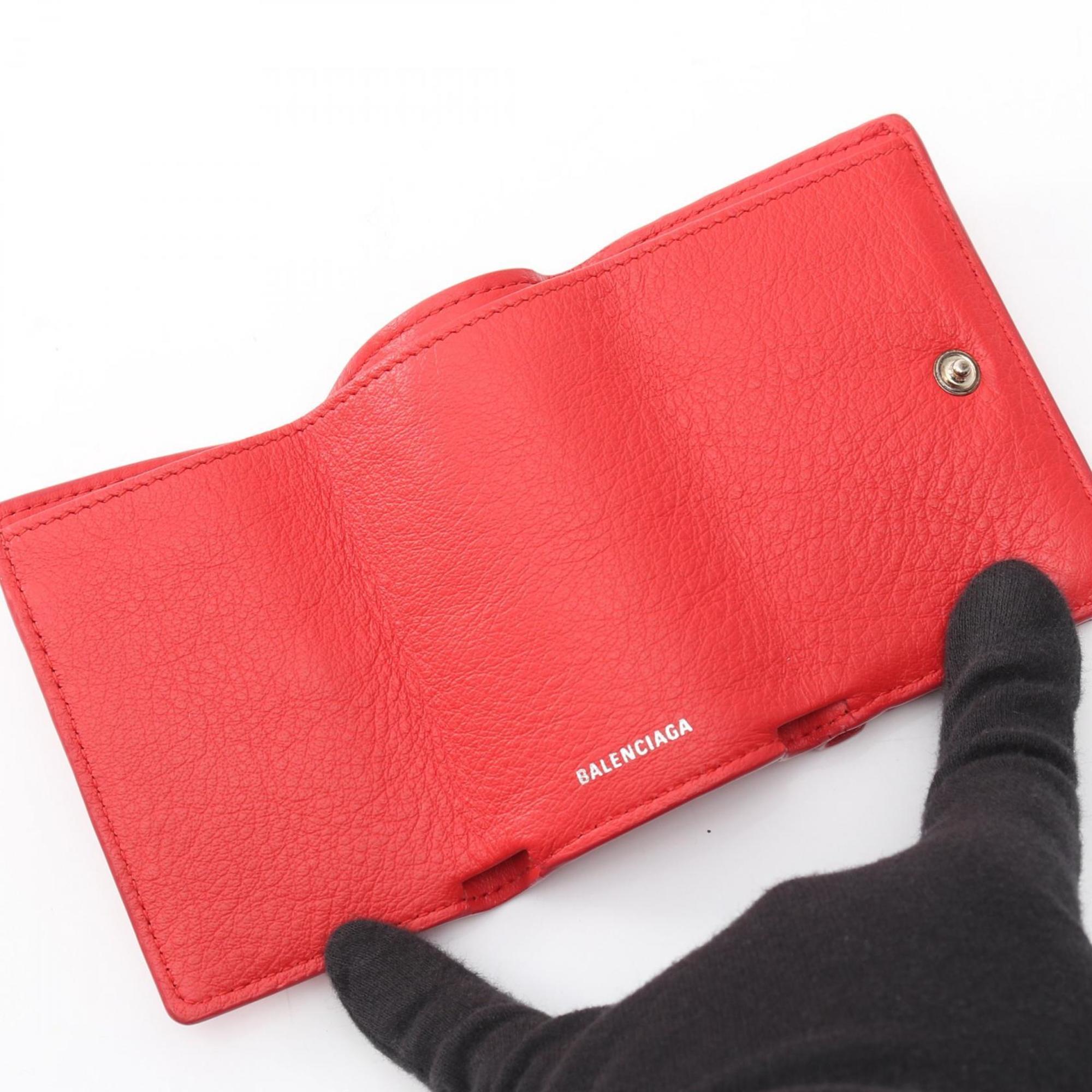 Balenciaga Paper Mini Wallet, Tri-fold Leather Women's, Red, 391446