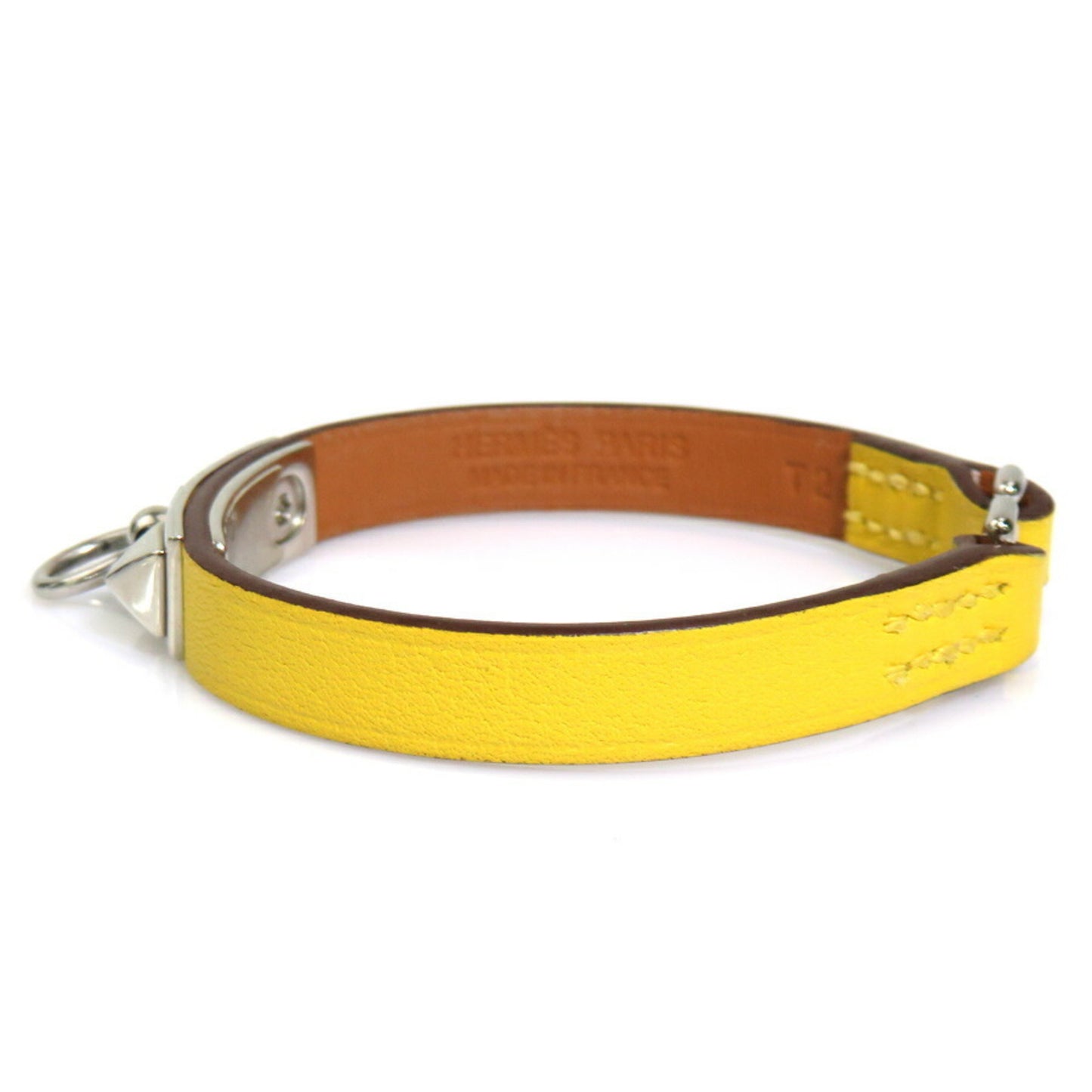 Hermes Hermès Microrival Swift Leather Jaune-Naples Bracelet, Silver, Women's, 56317a