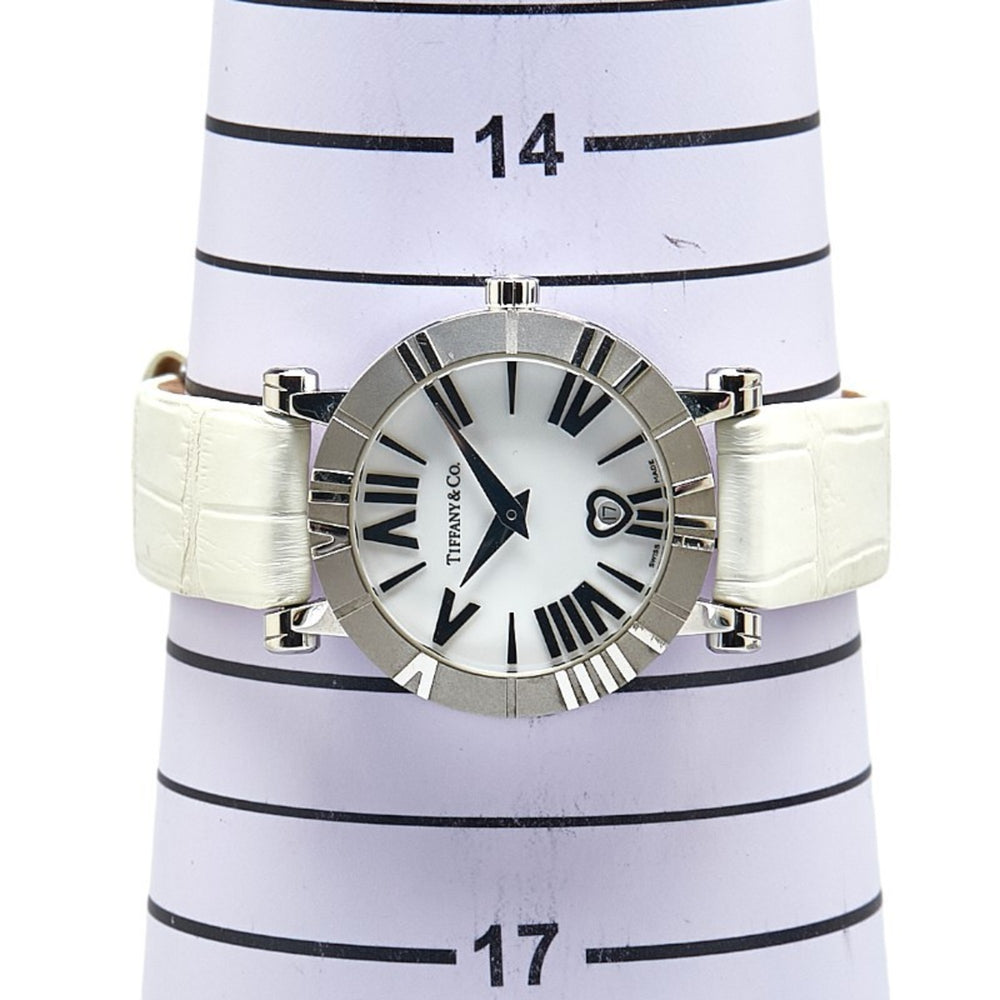 Tiffany & Co. Atlas Heart Date Watch Z1300.11.11A20A71A, Quartz Movement, White Dial, Stainless Steel, Leather, Women's — Good