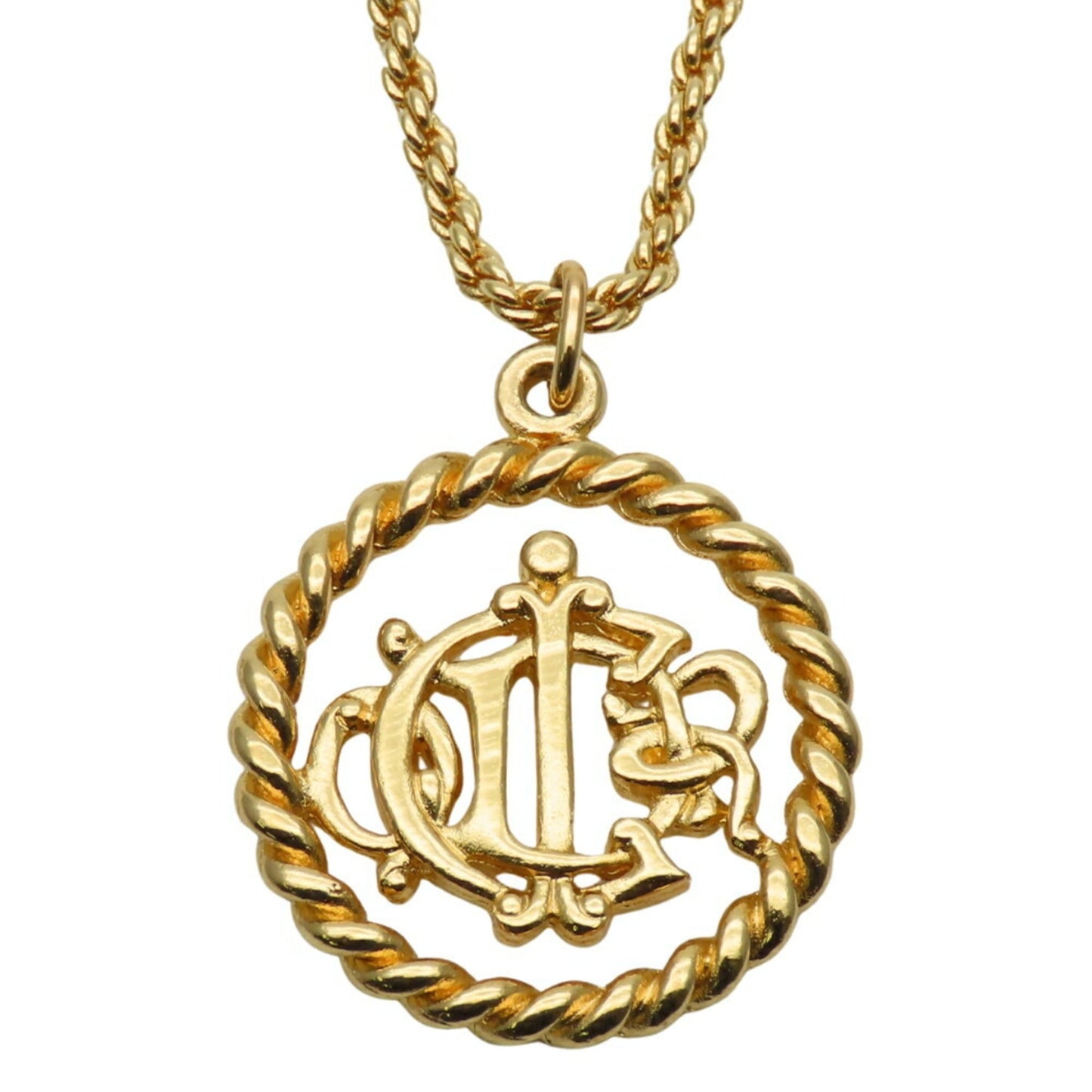 Christian Dior Necklace Emblem Metal Gold Plated GP Women's