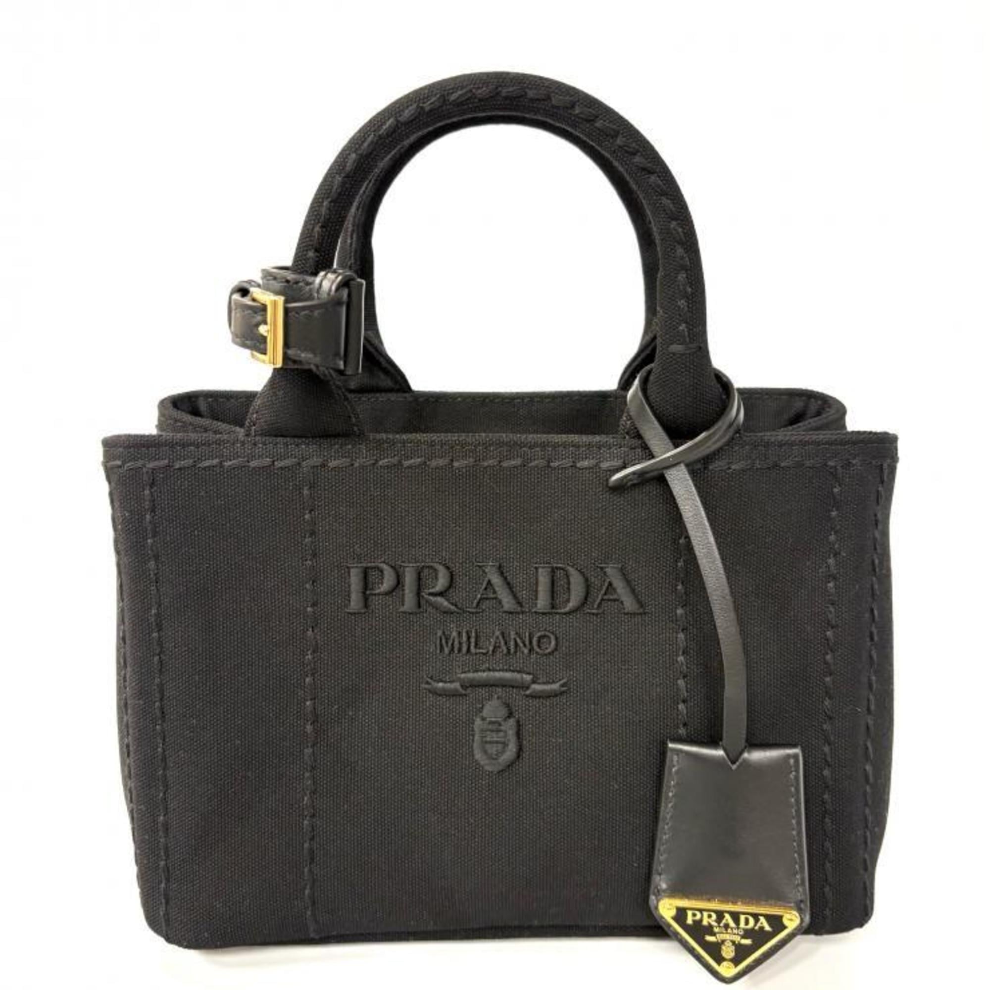 PRADA Canapa RICAMO 1BA038 Cotton Canvas Mini Handbag in Black, 2-Way Shoulder Bag, Prada