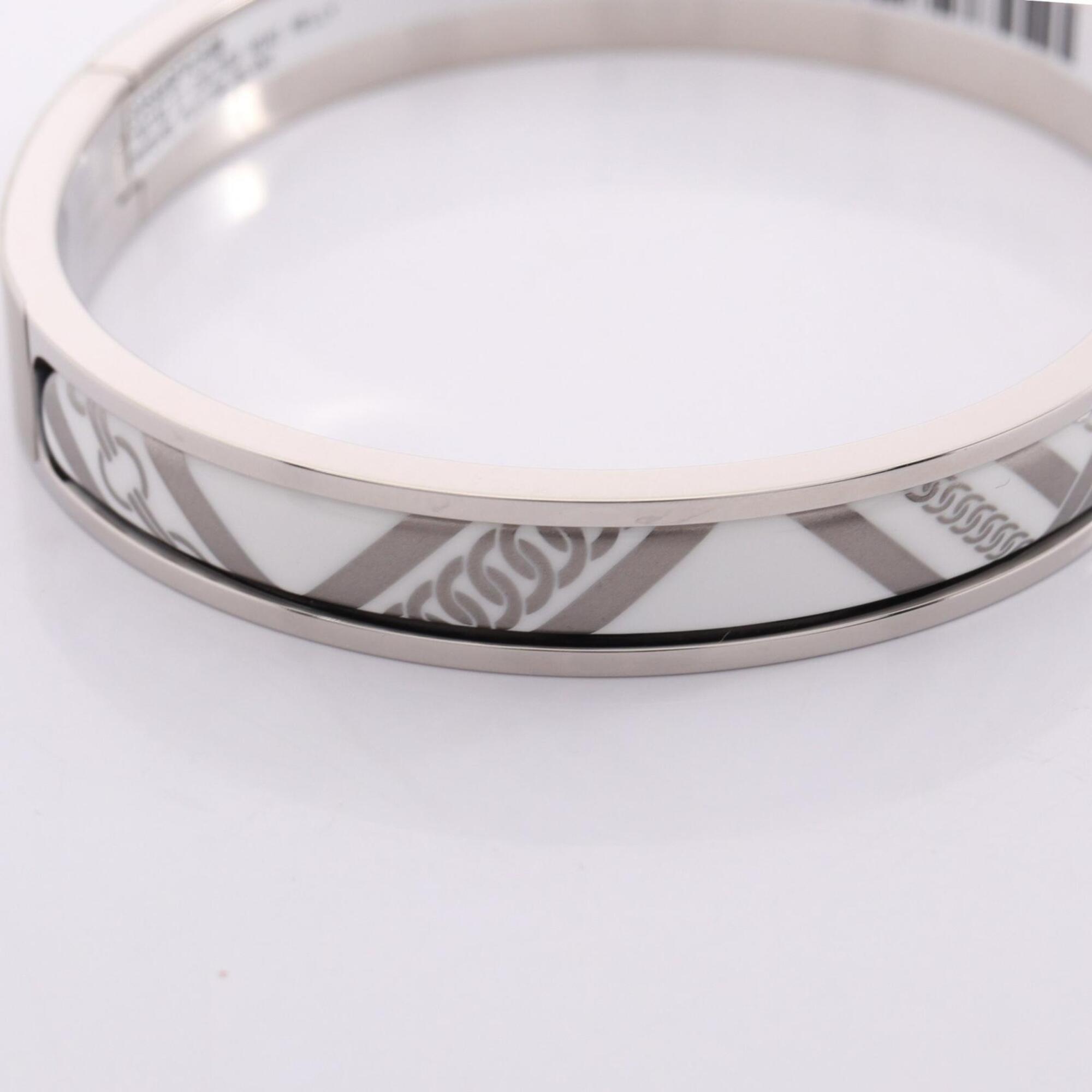 Hermes Mini Click Kelly PM Honage Tartan et Chaine Bangle Accessory, Stainless Steel Enamel, Women's, Silver/White — New - Store Return