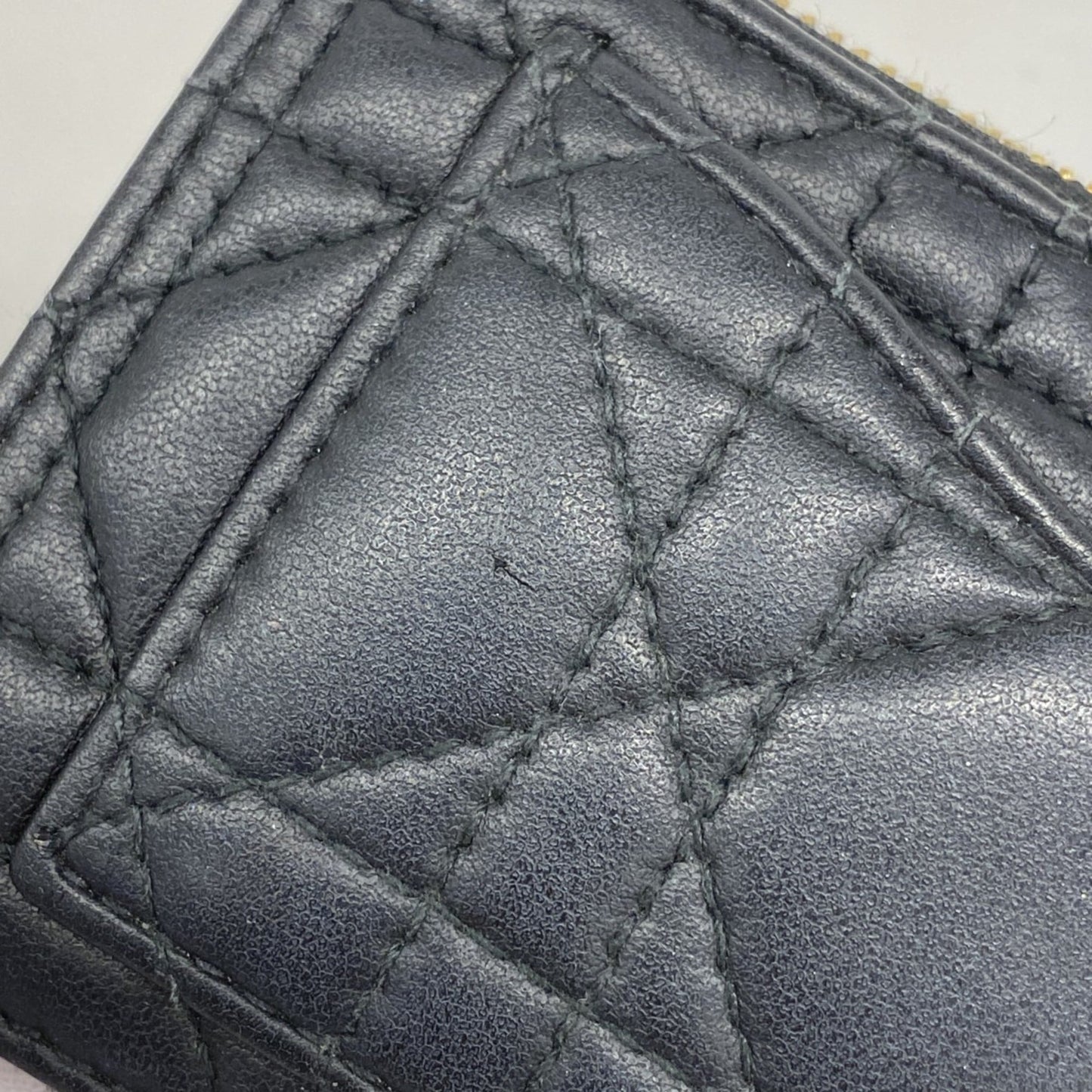 Christian Dior Cannage Leather Wallet/Coin Case in Black Champagne for Women