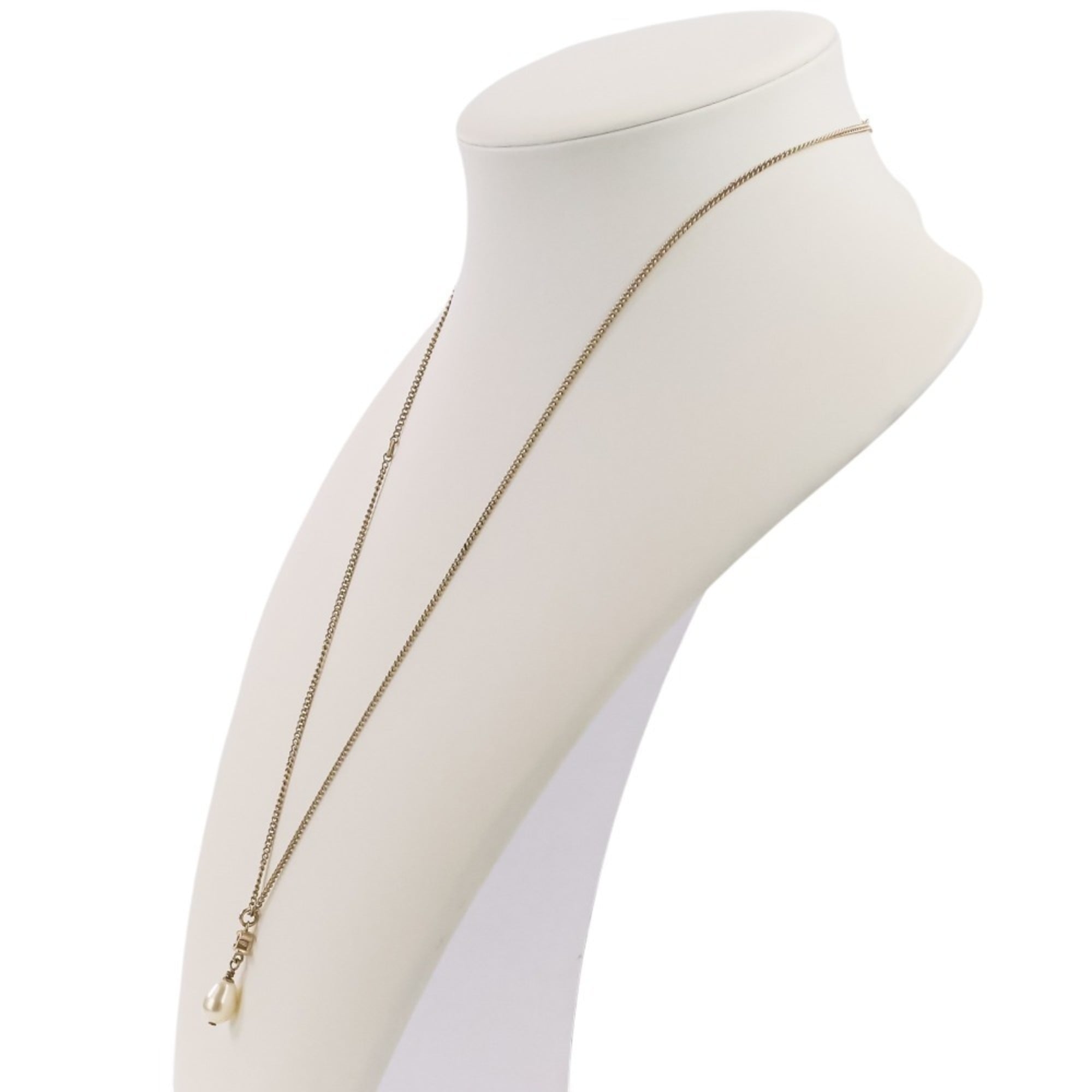 B13S CHANEL Chanel Coco Mark Pearl Chain Necklace Gold Color Women's — Like New