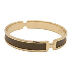 HERMES Olympe Bracelet Bangle Yellow Gold Plated Leather Greige Golden — Like New