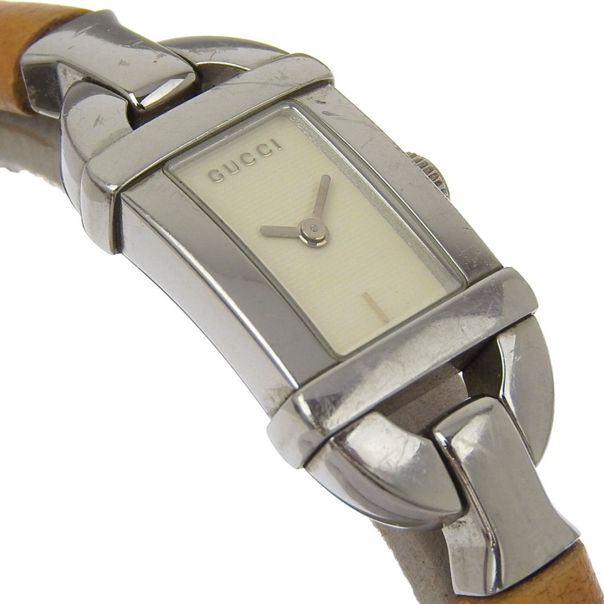 Gucci 6800L Stainless Steel and Bamboo Quartz Watch with Analog Display White Dial for Women — Good