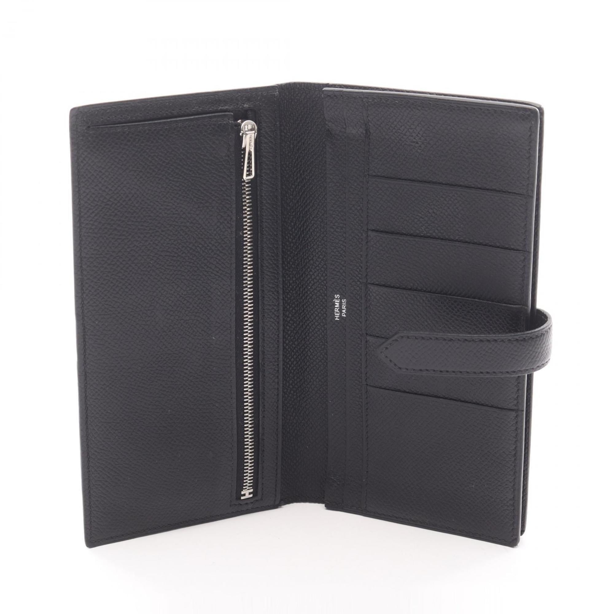 Hermes Hermès Bearn Soufflet Bi-fold Long Wallet in Calfskin Leather (Cowhide) with Epsom Leather, Black