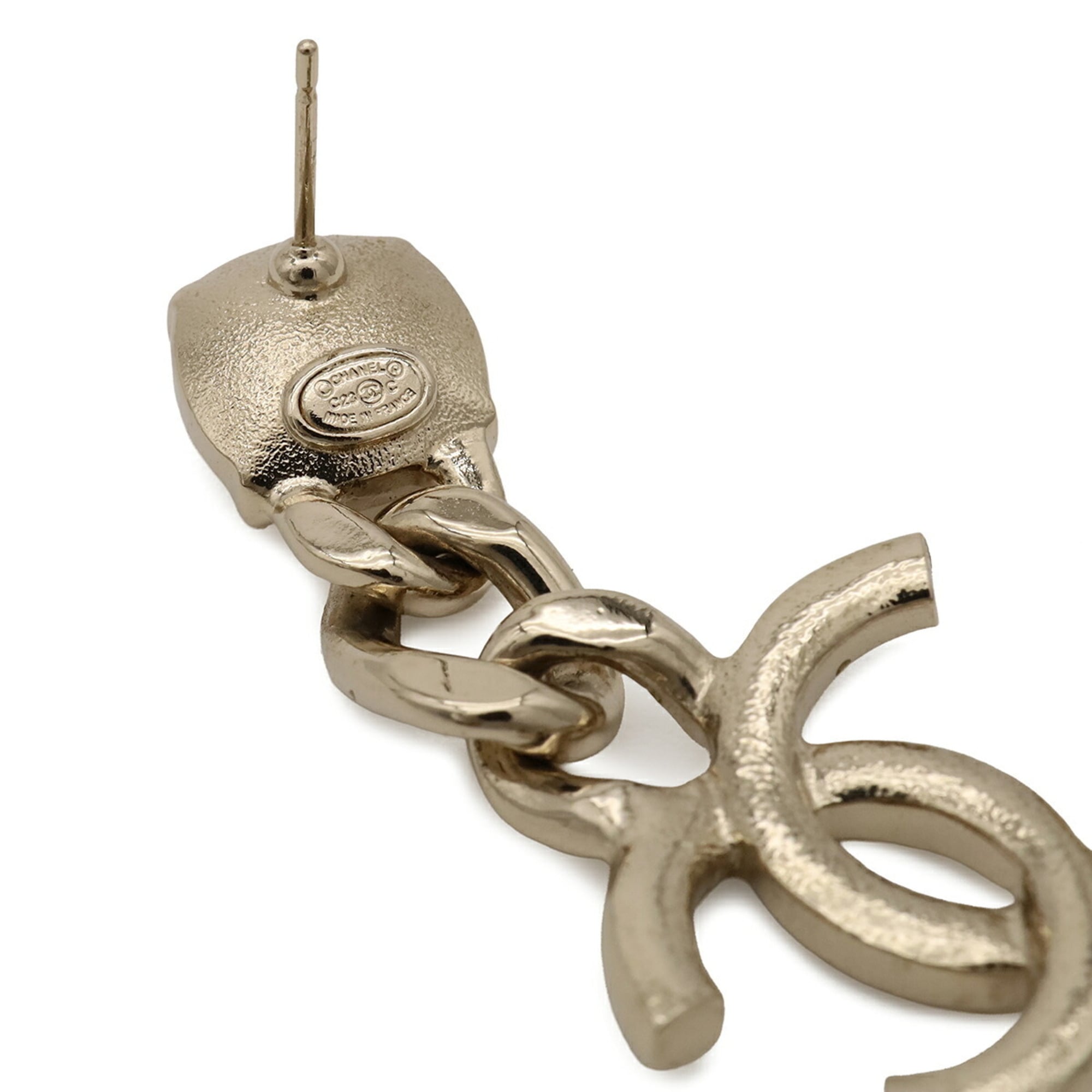 CHANEL Coco Mark Chain Swing Earrings GP Crystal Rhinestone Gold C23C — Like New