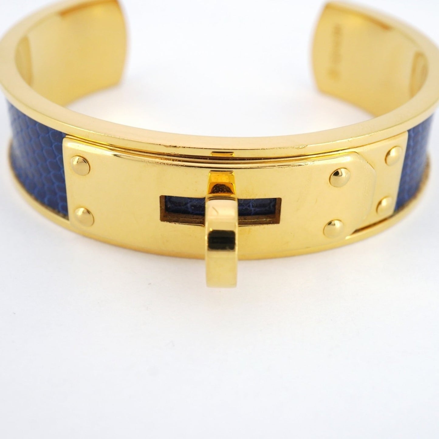 Hermes Kelly Bangle, GP Plated Leather, Gold, Blue, Women's