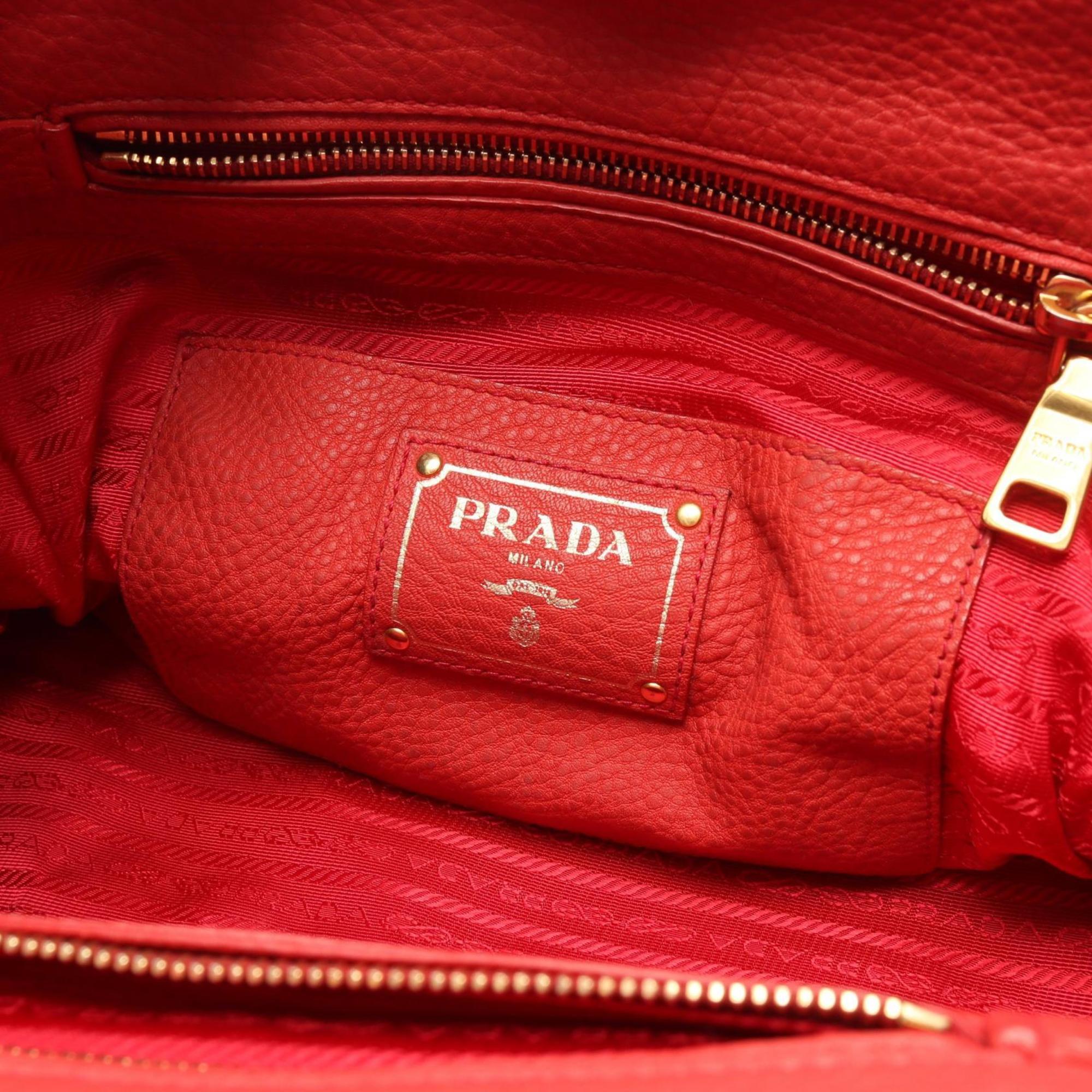 Prada Vitello Phenix Tote Bag, Leather, Women's, Red, BN2795