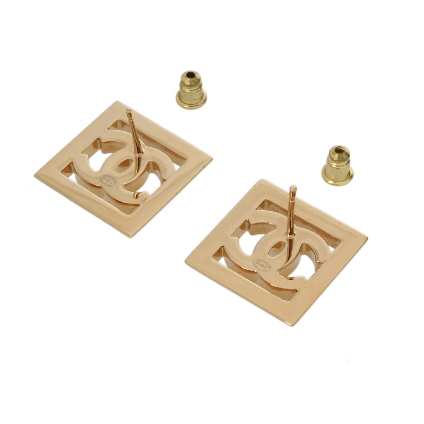 CHANEL Square Logo Earrings, Gold and White, Women's, GP A-Rank, Pre-Owned, Ginzo