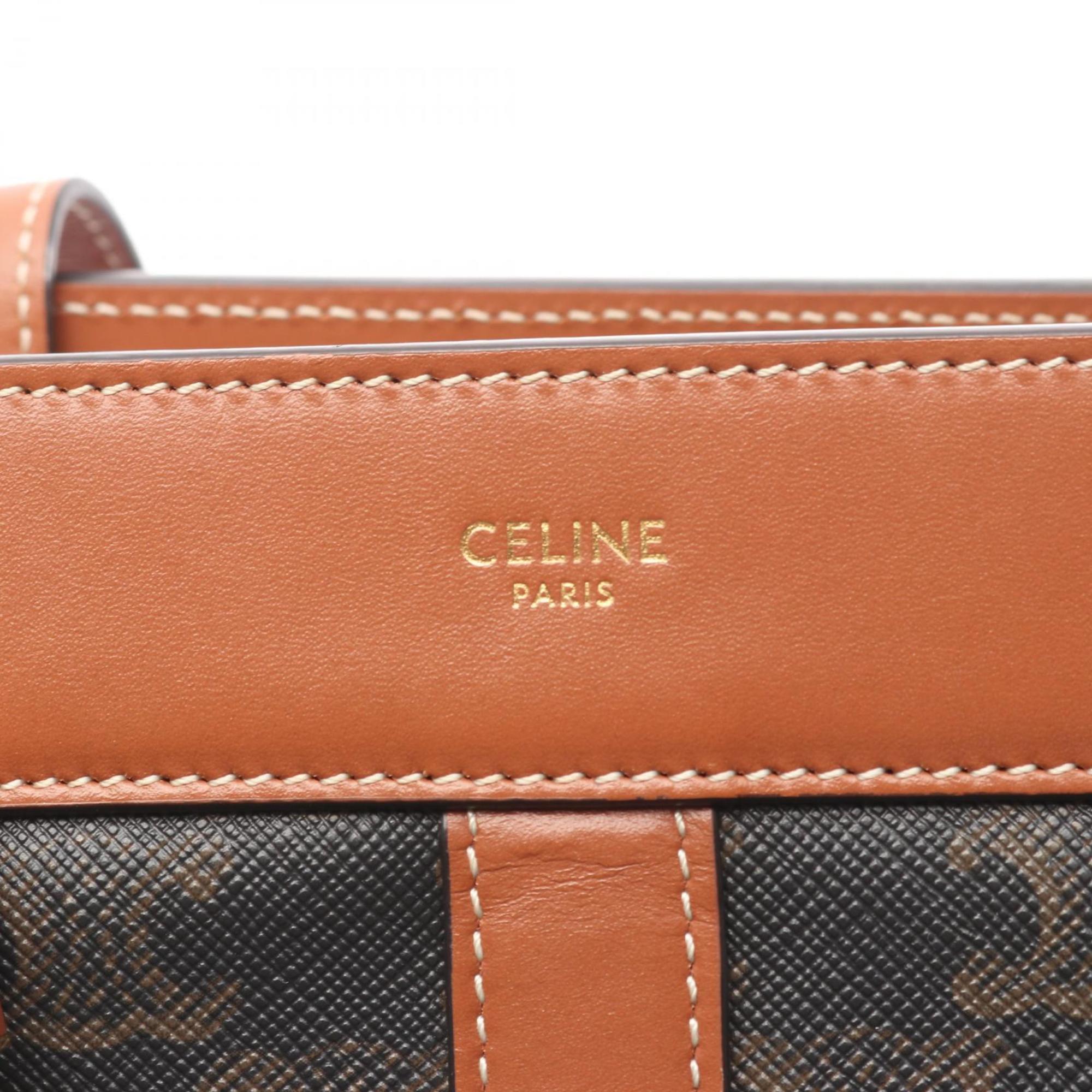 Celine Teen Cabadoux France Triomphe Shoulder Bag, Coated Canvas and Leather, Women's, Black Brown, 191992BZJ.04LU