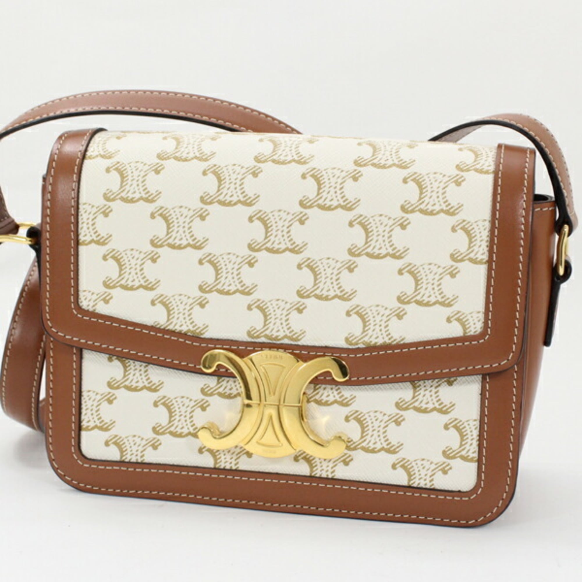 Celine Shoulder Bag Teen Triomphe White 188882BZ4.01BC CELINE Calf Leather Women's — Like New