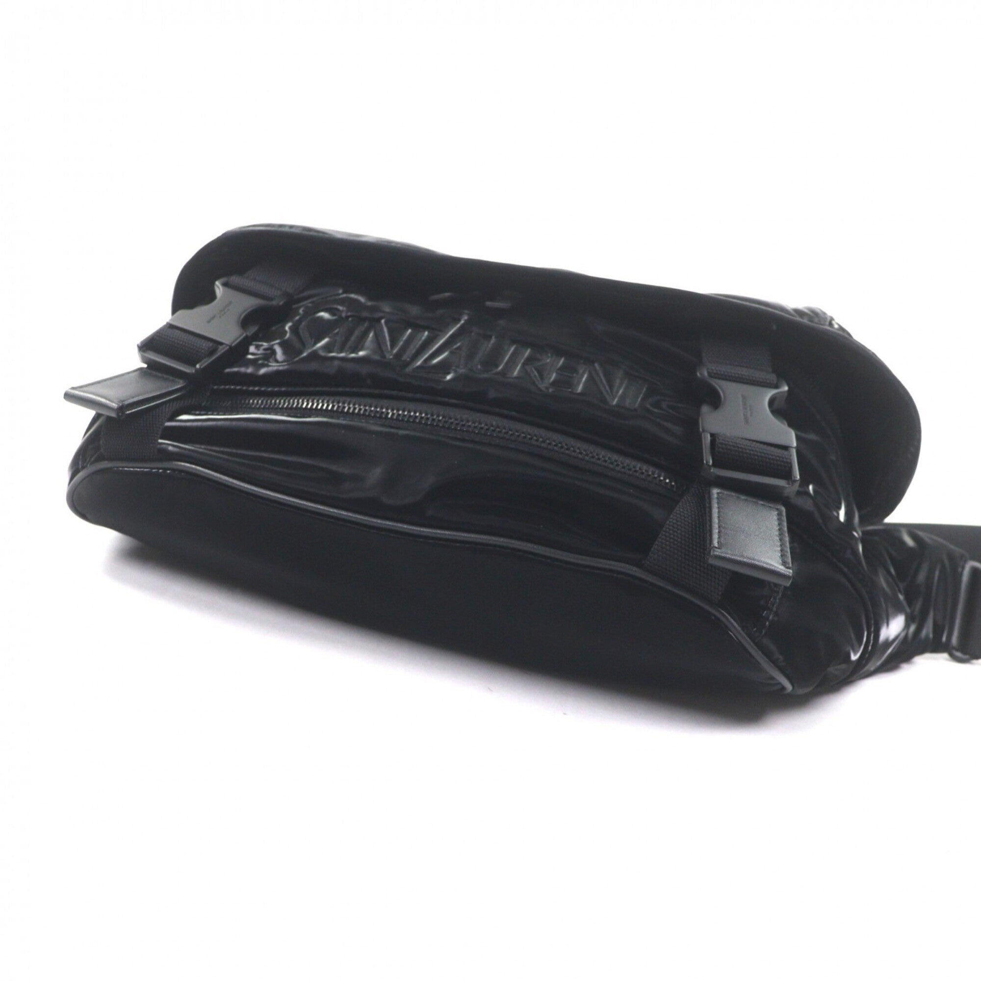 SAINT LAURENT 758258 Nylon Embroidered Body Bag, Black, with Dust Made in Italy, Men's — Like New