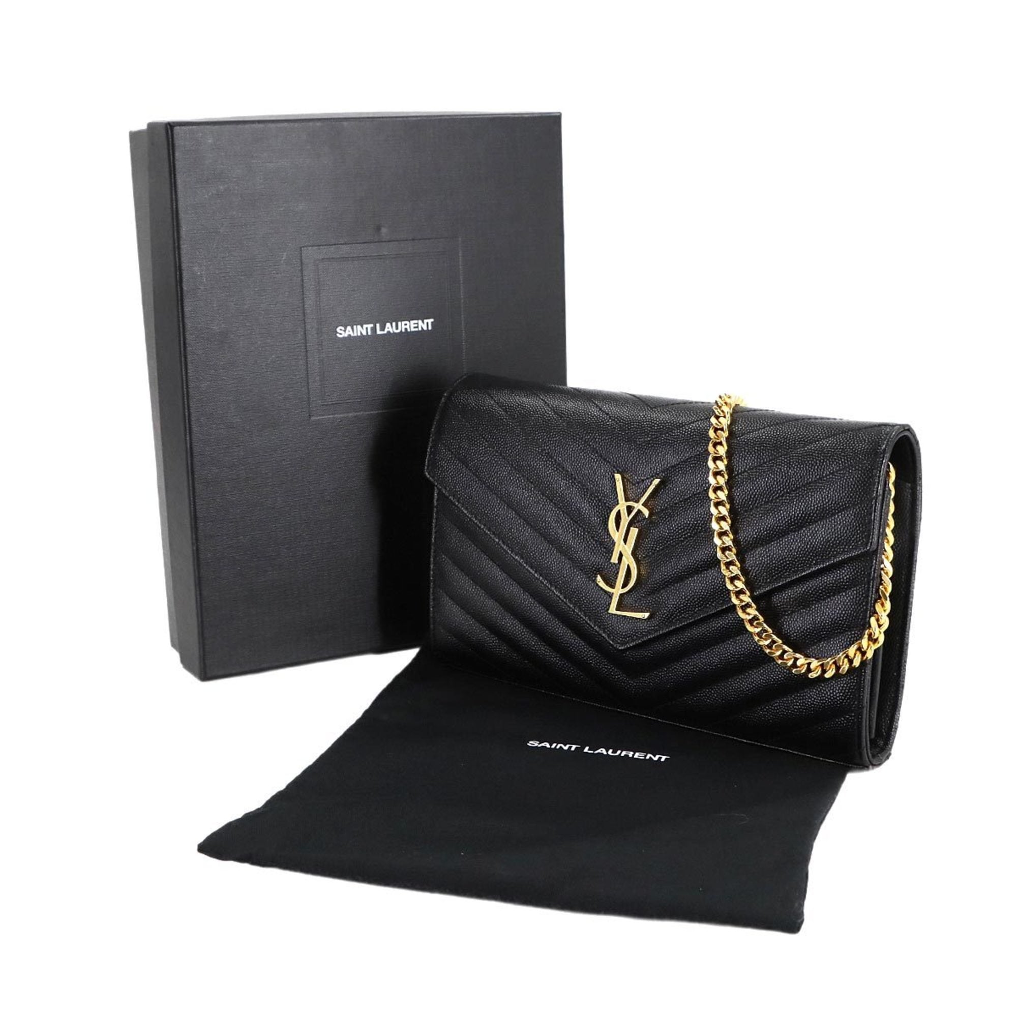 Saint Laurent Cassandra Chain Wallet, black leather with gold hardware, model 377828.