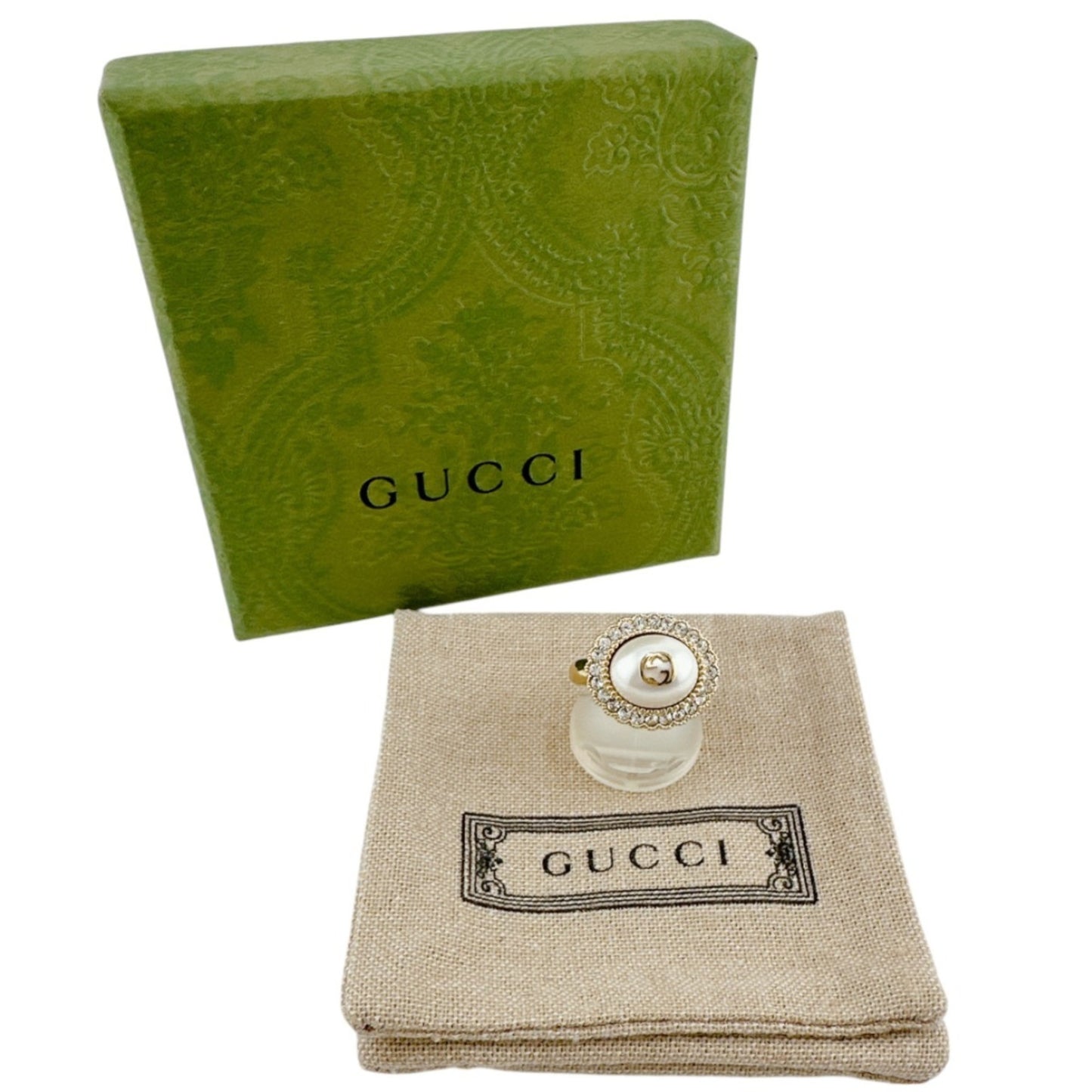 Gucci Ring Chain Effect GG S Size Flower Metal Gold