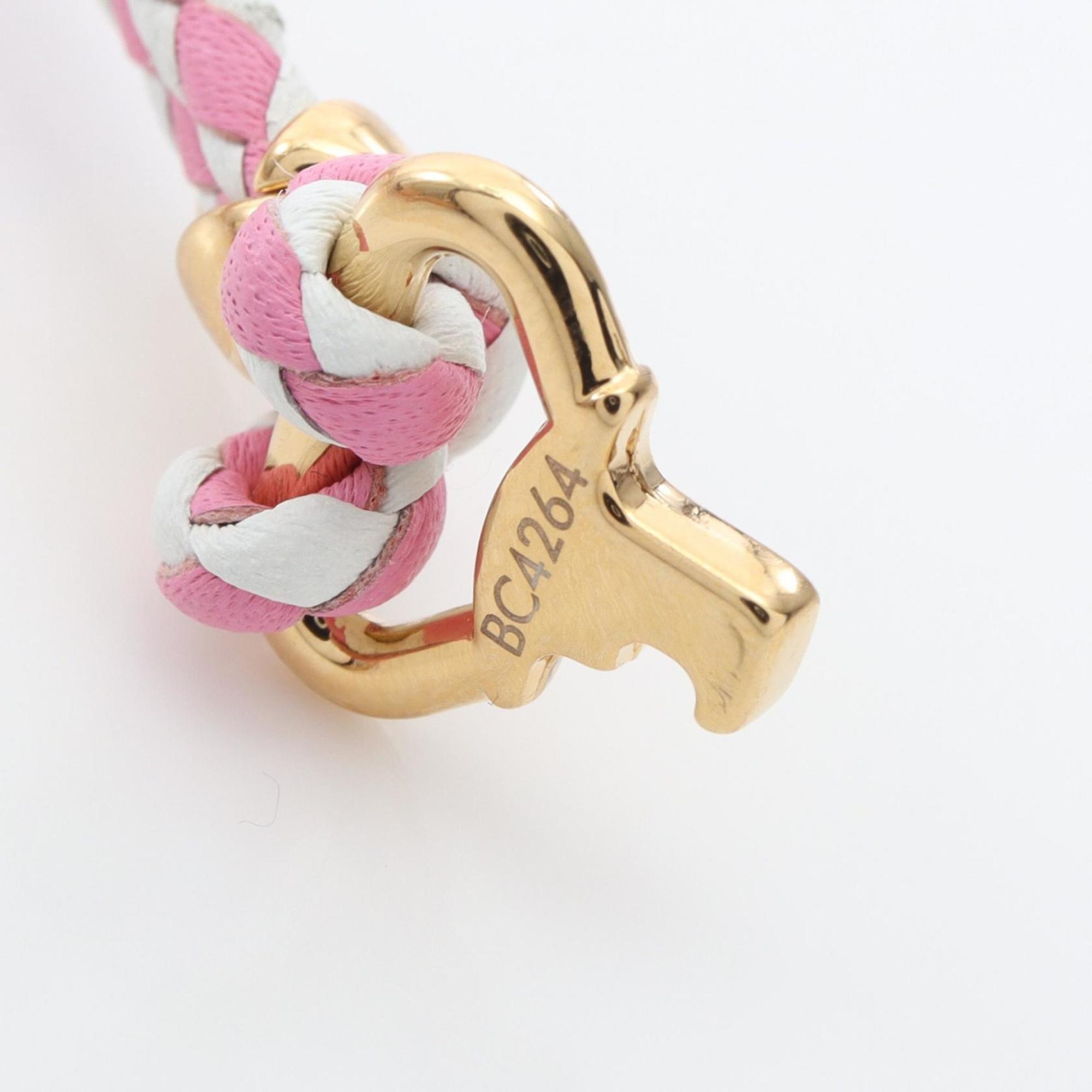Louis Vuitton LV Click-It Rose Bracelet, Leather, Gold-Plated, Women's, Pink, White, Gold, M4191
