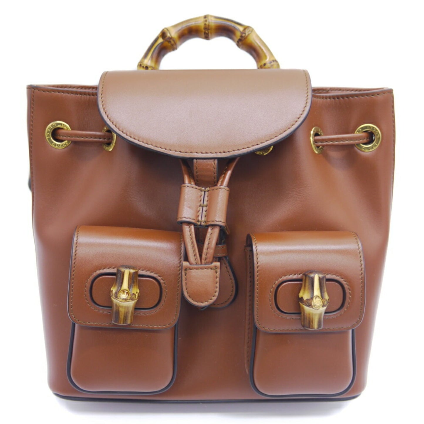 GUCCI Bamboo Backpack Brown Leather Rucksack 7102101 213317