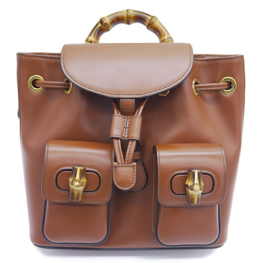 GUCCI Bamboo Backpack Brown Leather Rucksack 7102101 213317