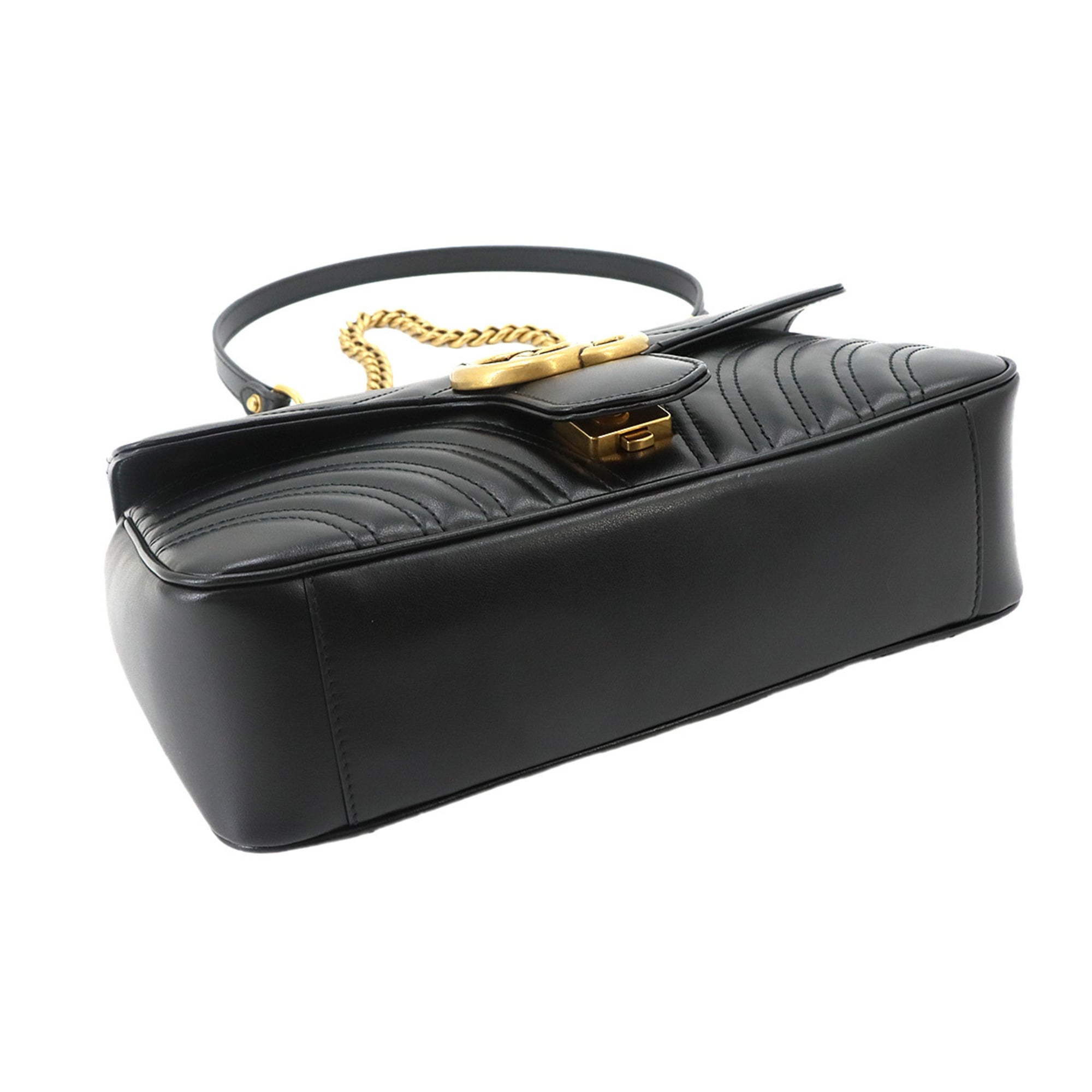 Gucci GG Marmont Shoulder Handbag, Leather, Black, 443497, Gold Hardware, Small Bag — New - Store Return