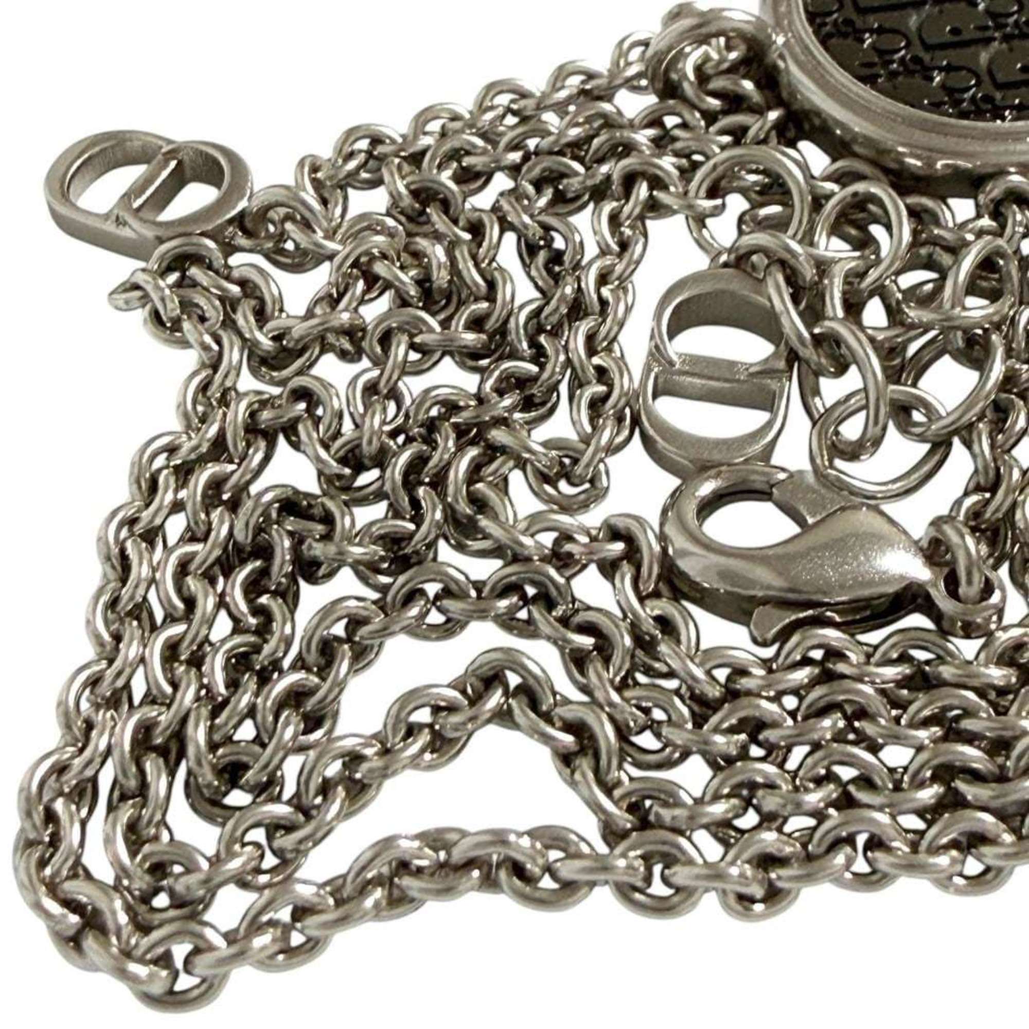 Christian Dior Dior Men's Oblique Circle Pendant Necklace in Silver and Black — Like New