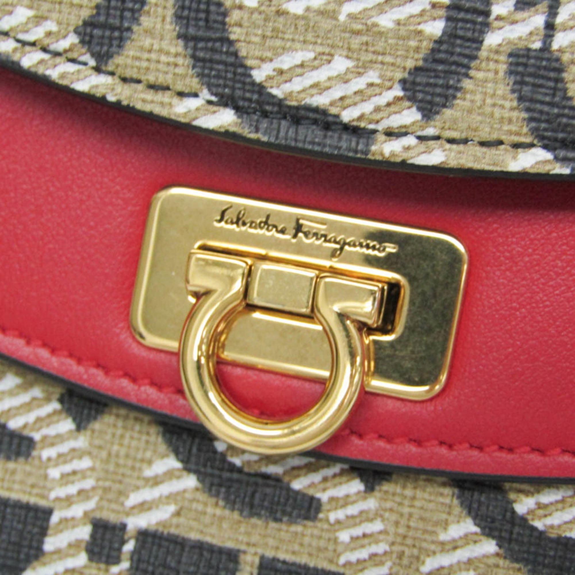 Salvatore Ferragamo Gancini AU-21 H986 Women's Leather,PVC Shoulder Bag Beige — Like New