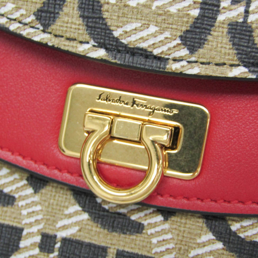 Salvatore Ferragamo Gancini AU-21 H986 Women's Leather,PVC Shoulder Bag Beige — Like New