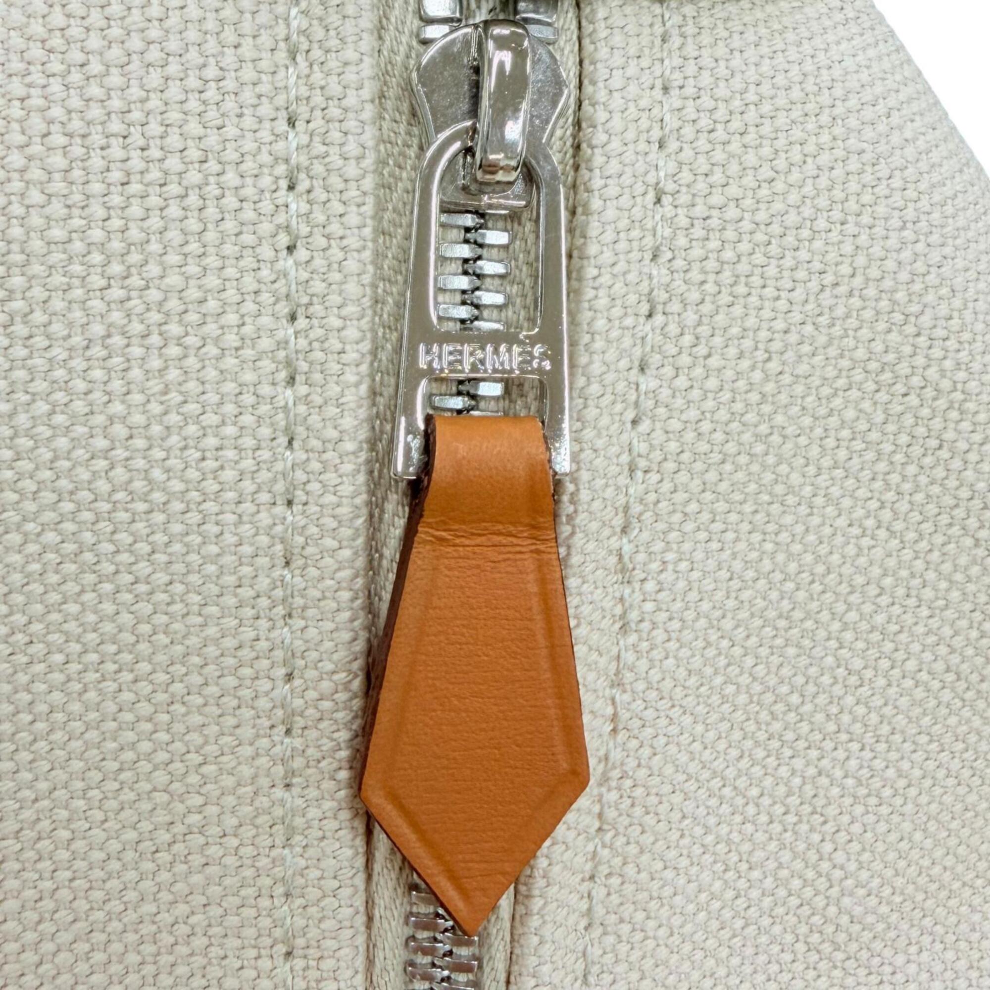HERMES Bride à Black GM 100% Cotton Natural Silver Hardware Sellier Button Canvas Handbag Made in France Women's — Like New