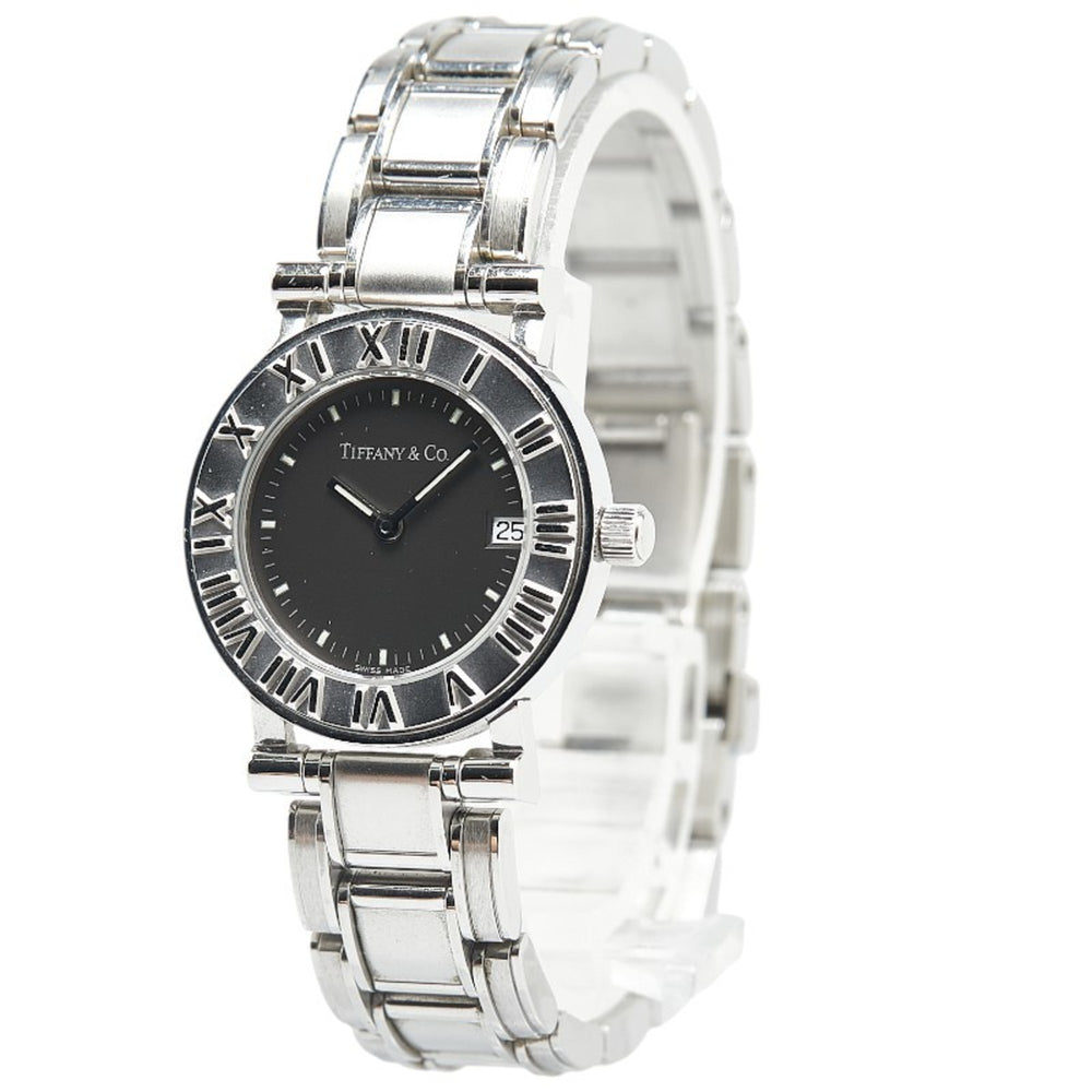 Tiffany Atlas Watch, Quartz, Black Dial, Stainless Steel, Women's, TIFFANY&Co — Good