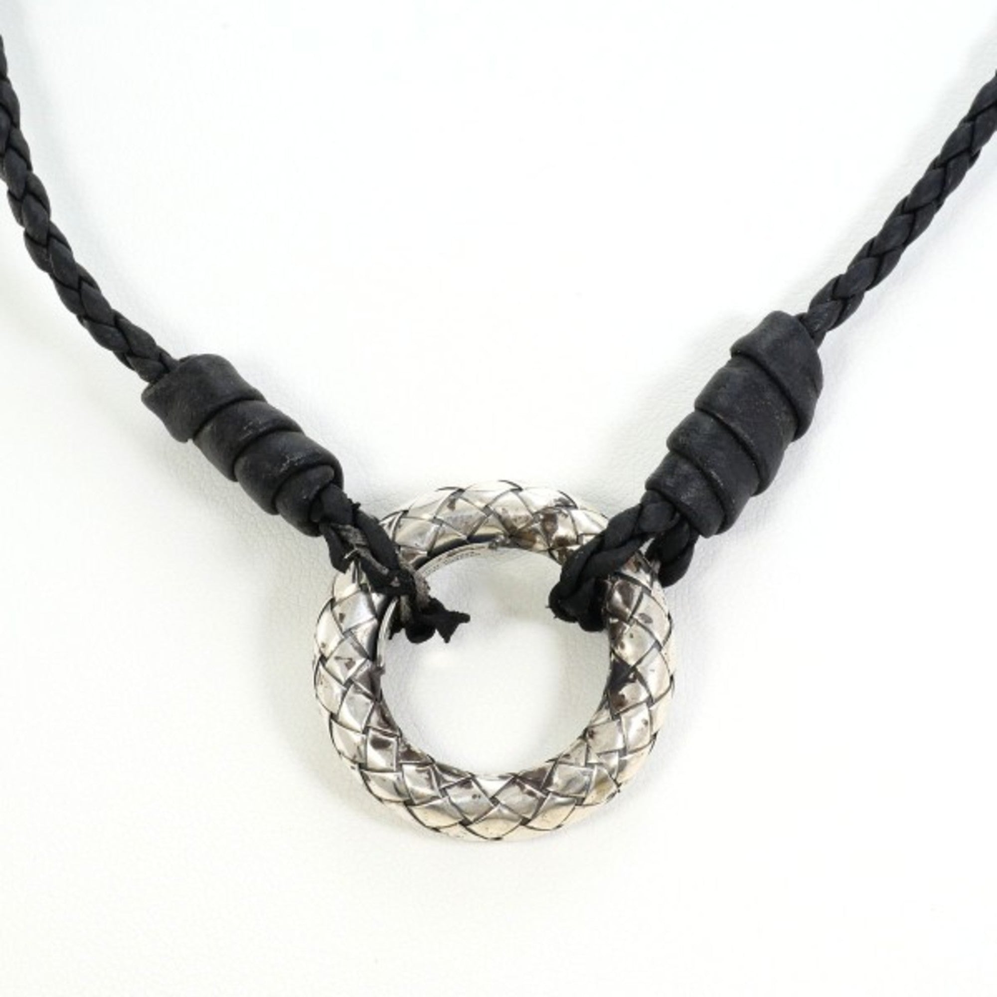 Bottega Veneta Intrecciato Circle Silver Leather Necklace Total weight approx. 16.6g 56cm — Like New